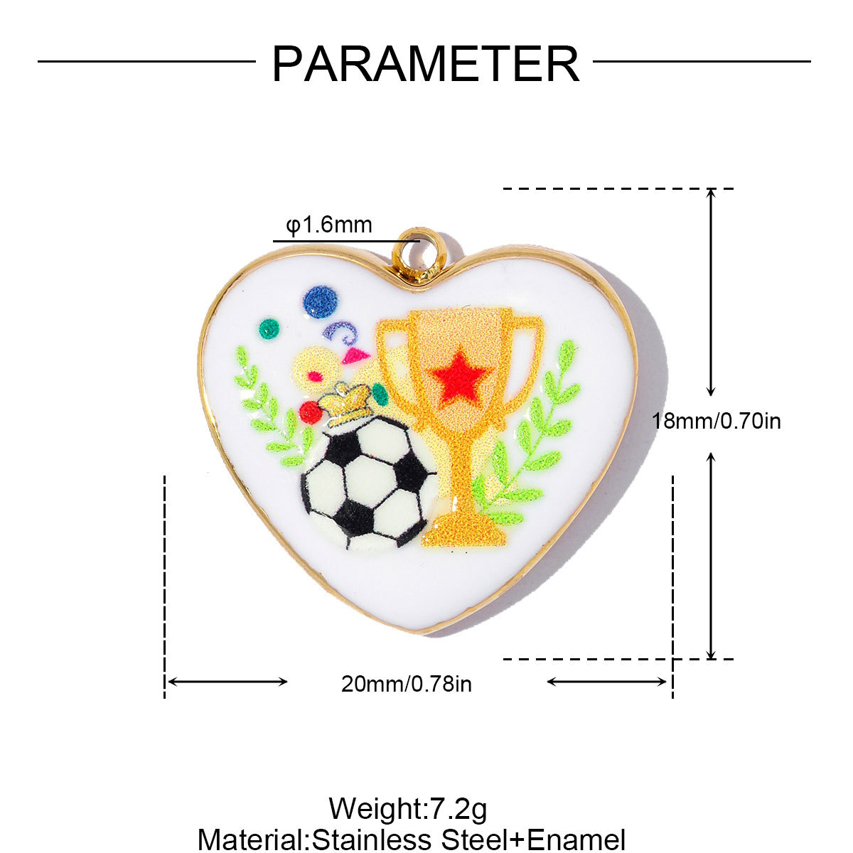 6pcs/pack Fashion Stainless Steel Basketball Tennis DIY Charms Heart Shaped Trophy Necklace Pendants Sporty Style Jewelry Wholesale