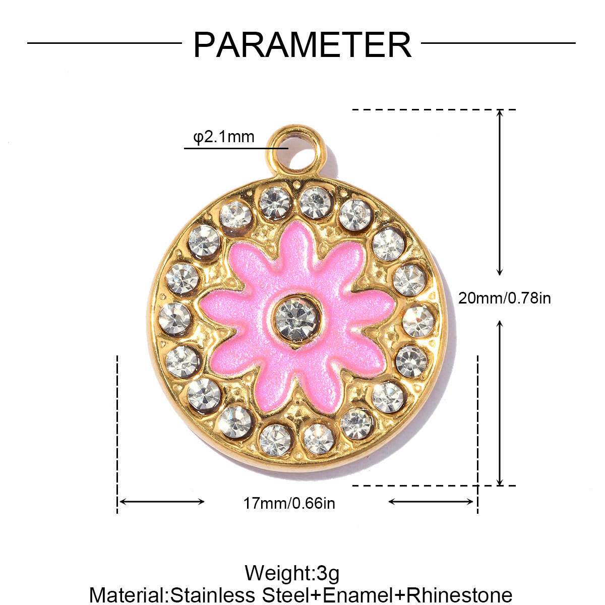 6pcs/pack Stainless Steel Rhinestone Flower DIY Earring Charms Enamel Star Moon Necklace Pendants Heart Shoe Accessory Wholesale