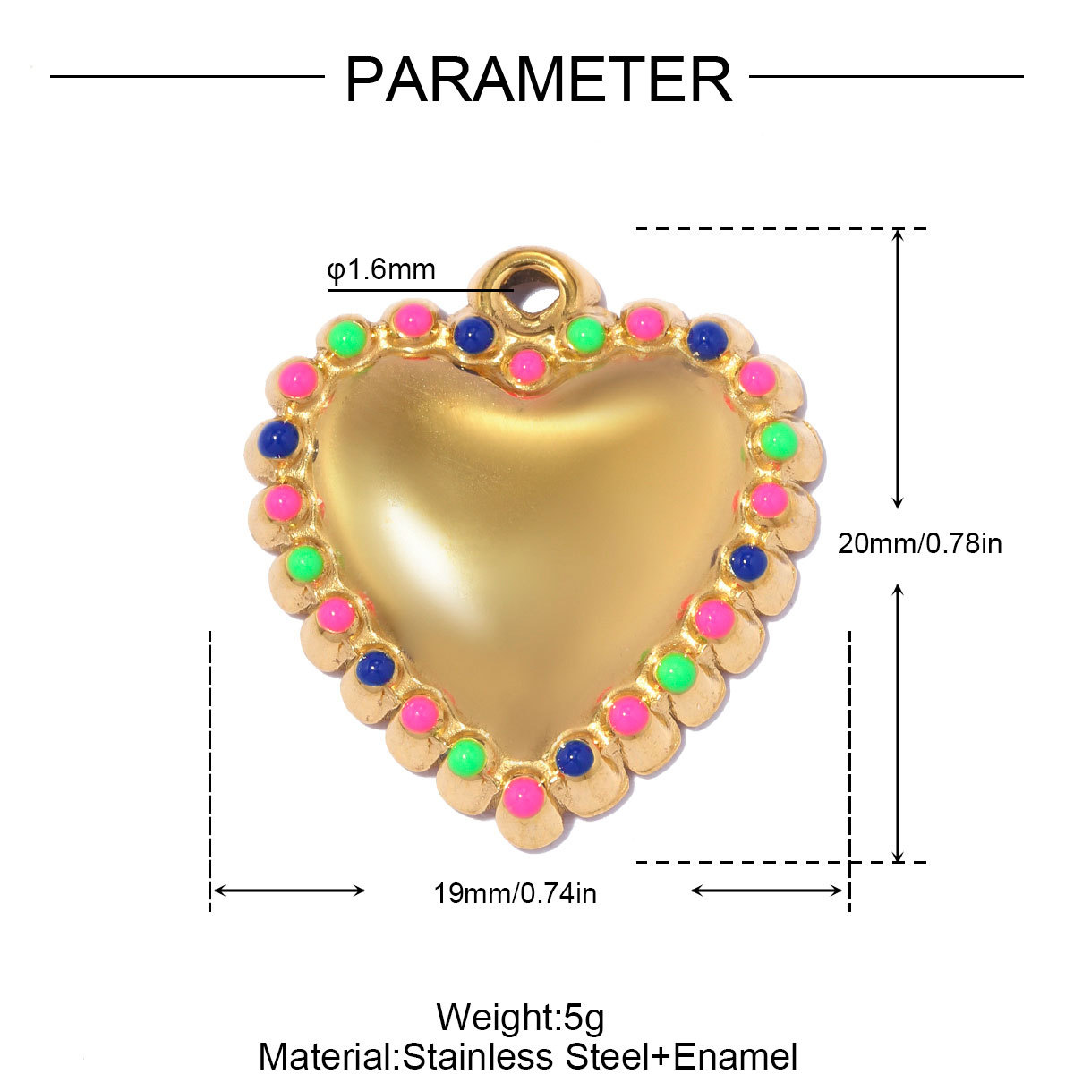 6pcs/pack Stainless Steel Rhinestone Flower DIY Earring Charms Enamel Star Moon Necklace Pendants Heart Shoe Accessory Wholesale