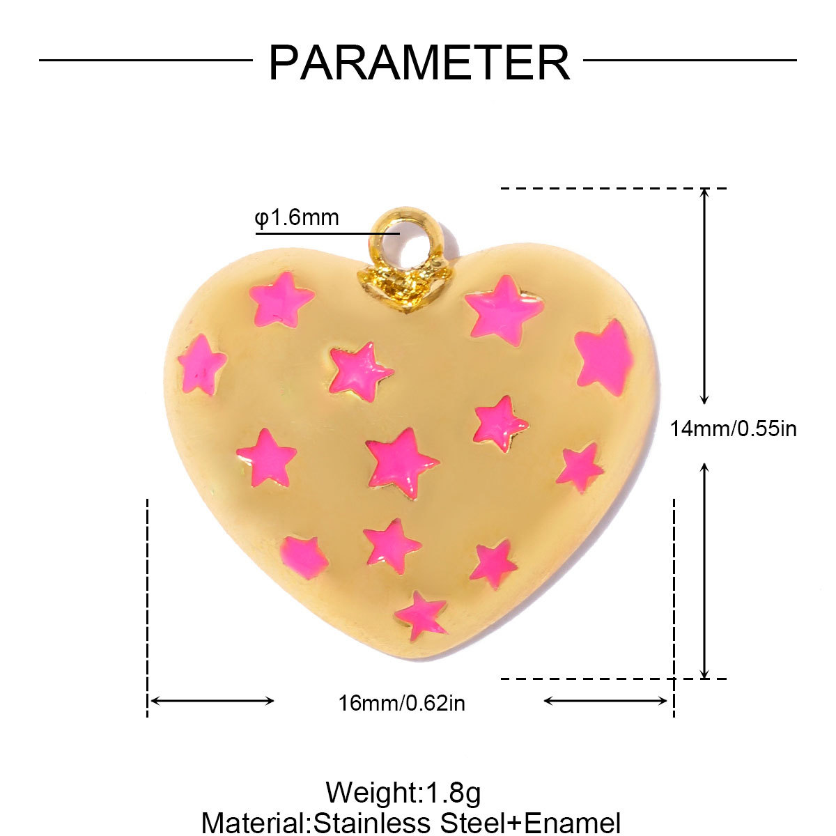 6pcs/pack Stainless Steel Rhinestone Flower DIY Earring Charms Enamel Star Moon Necklace Pendants Heart Shoe Accessory Wholesale