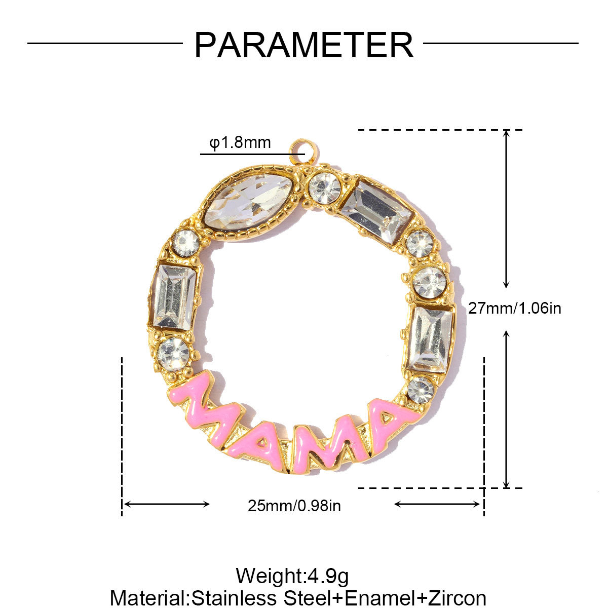 6pcs/pack Stainless Steel Rhinestone Te Quiero MAMA DIY Charm Enamel Love Heart Necklace Pendant Woman Mother'Day Gift Jewelry