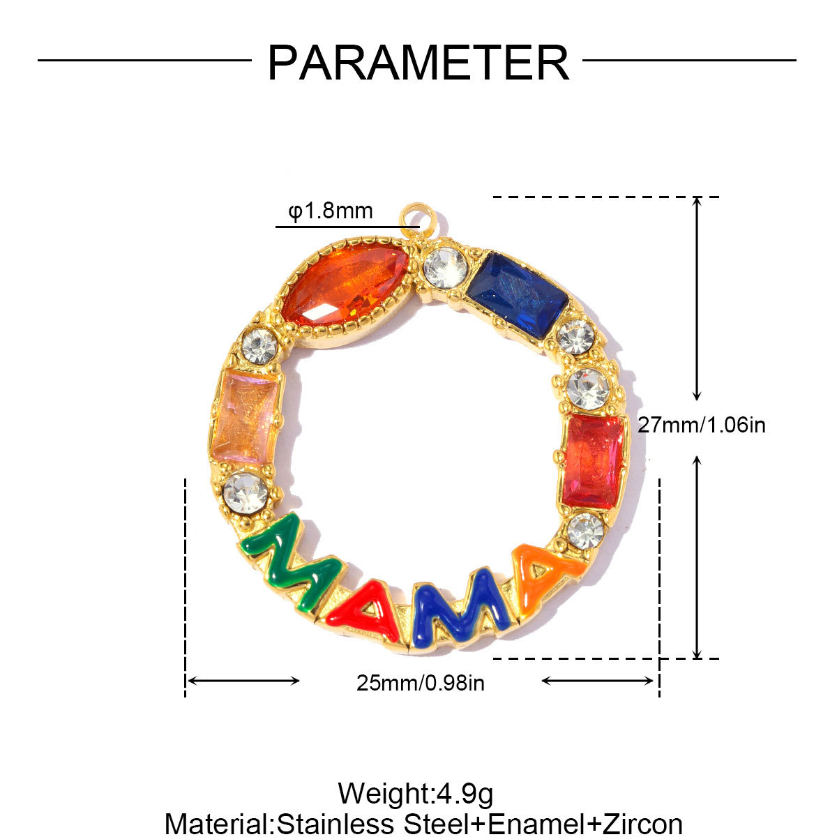 6pcs/pack Stainless Steel Rhinestone Te Quiero MAMA DIY Charm Enamel Love Heart Necklace Pendant Woman Mother'Day Gift Jewelry