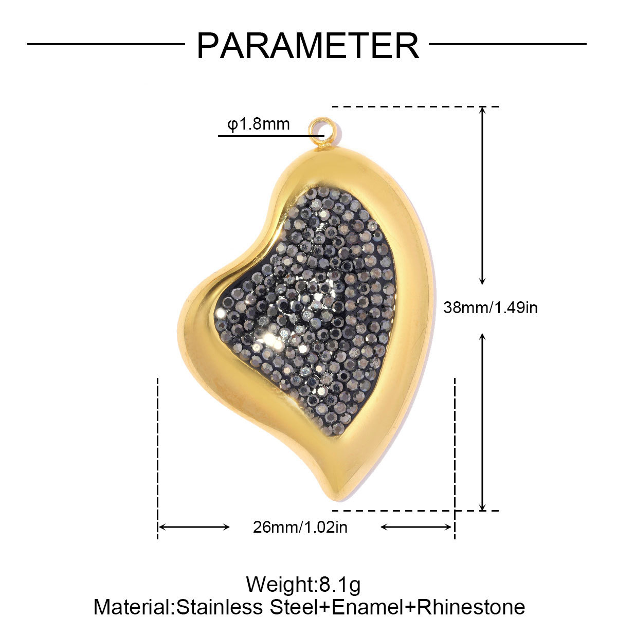 6pcs/pack Stainless Steel Rhinestone Leaf DIY Earring Charms Sparkling Love Heart Necklace Pendant Woman Flower Jewelry Wholesale