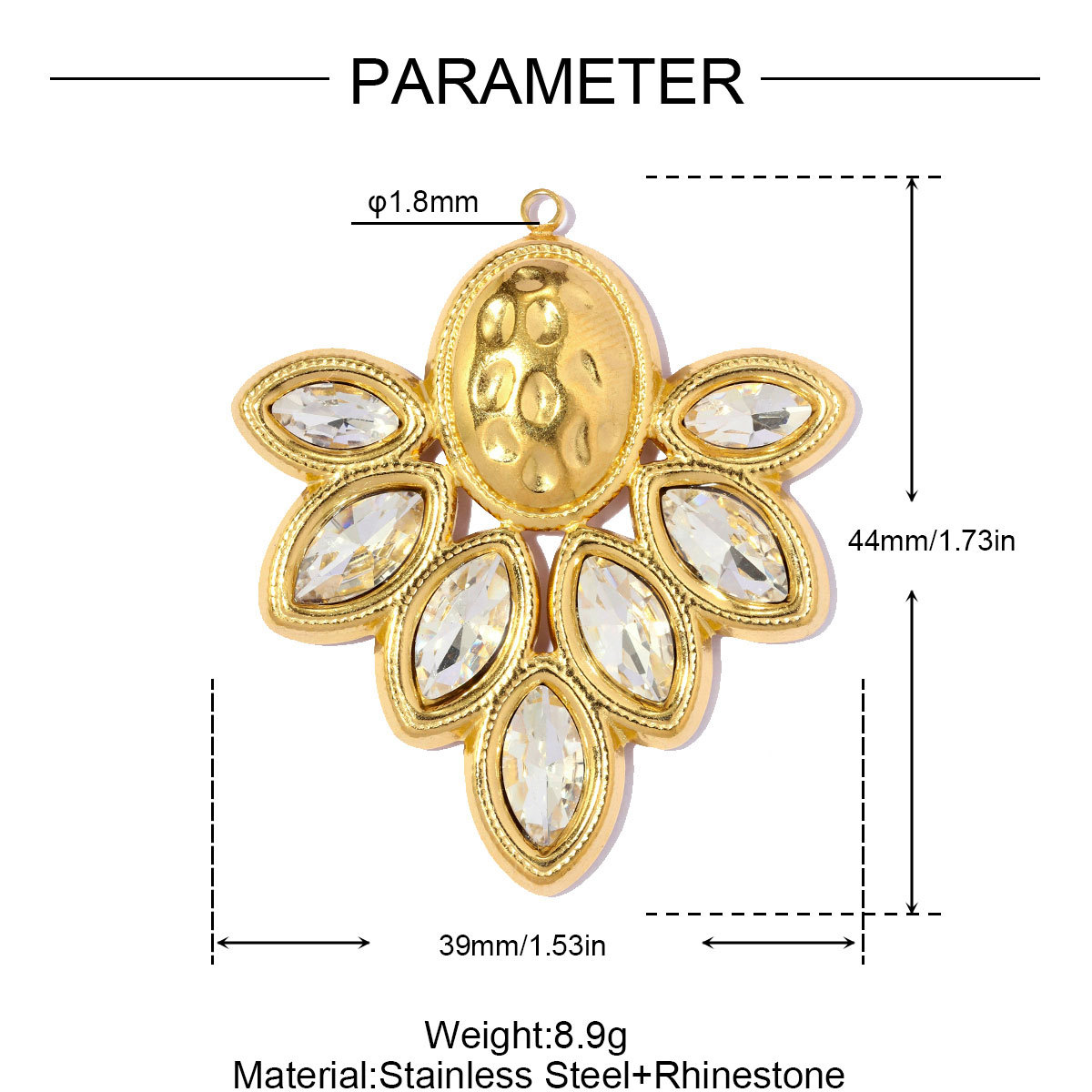 6pcs/pack Stainless Steel Rhinestone Leaf DIY Earring Charms Sparkling Love Heart Necklace Pendant Woman Flower Jewelry Wholesale