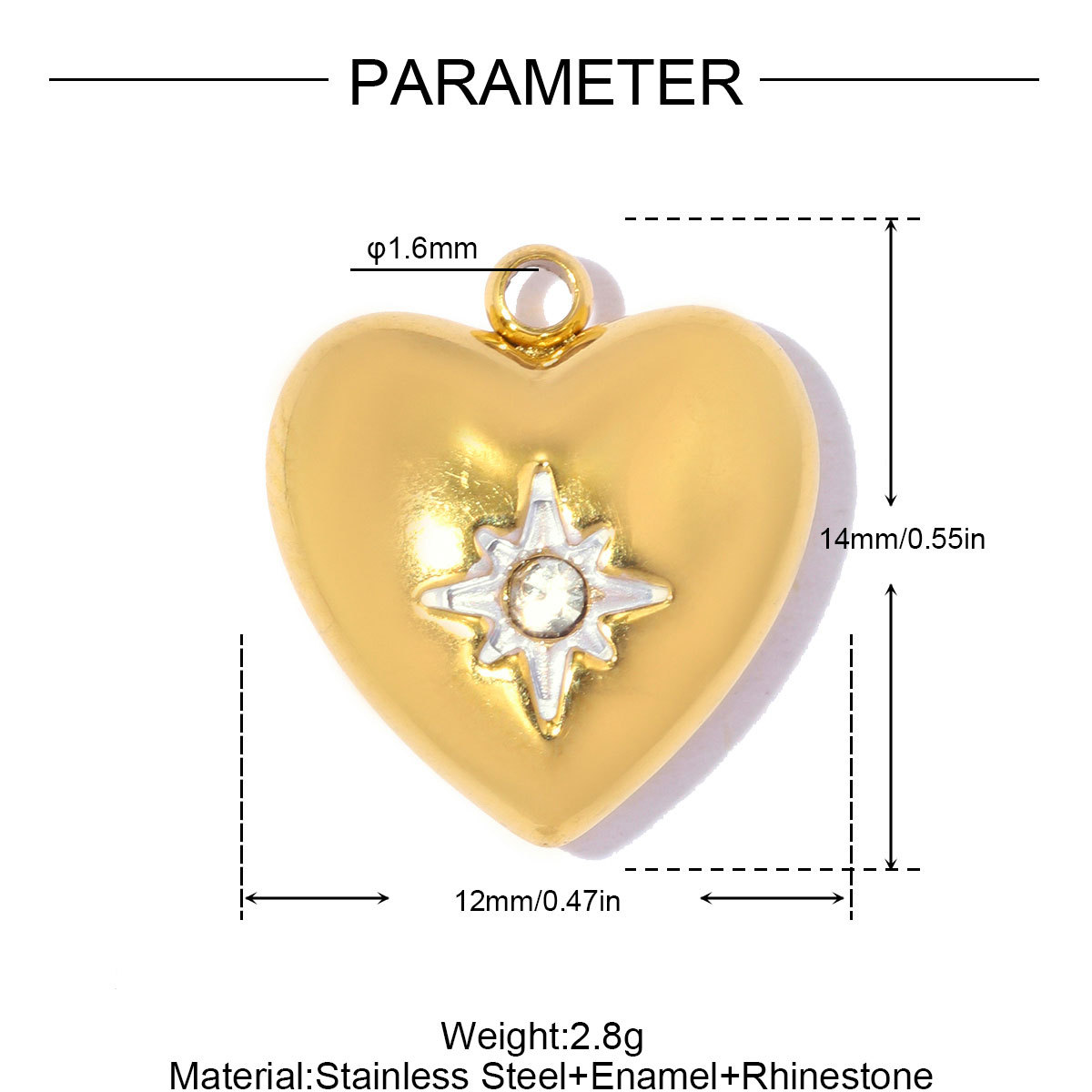 6pcs/pack Stainless Steel Rhinestone Star Lock DIY Bracelet Charm Red Bean Ring Necklace Pendant Woman Wing Heart Jewelry Wholesale