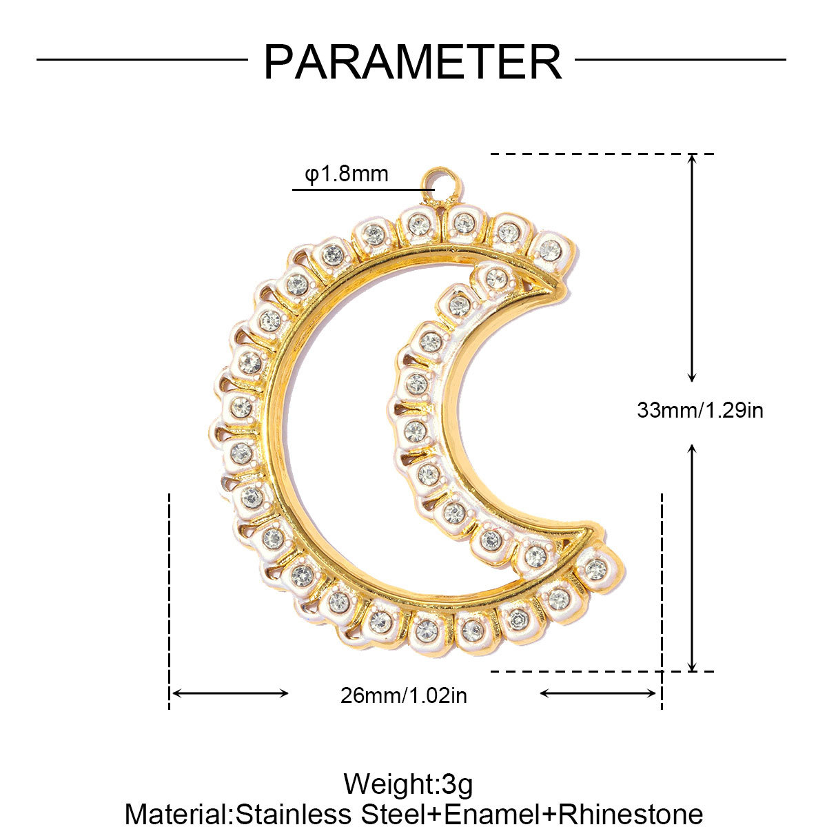 6pcs/pack Stainless Steel Rhinestone Crescent Moon DIY Earring Charm Enamel Sun Star Necklace Pendant Woman Heart Jewelry Wholesale
