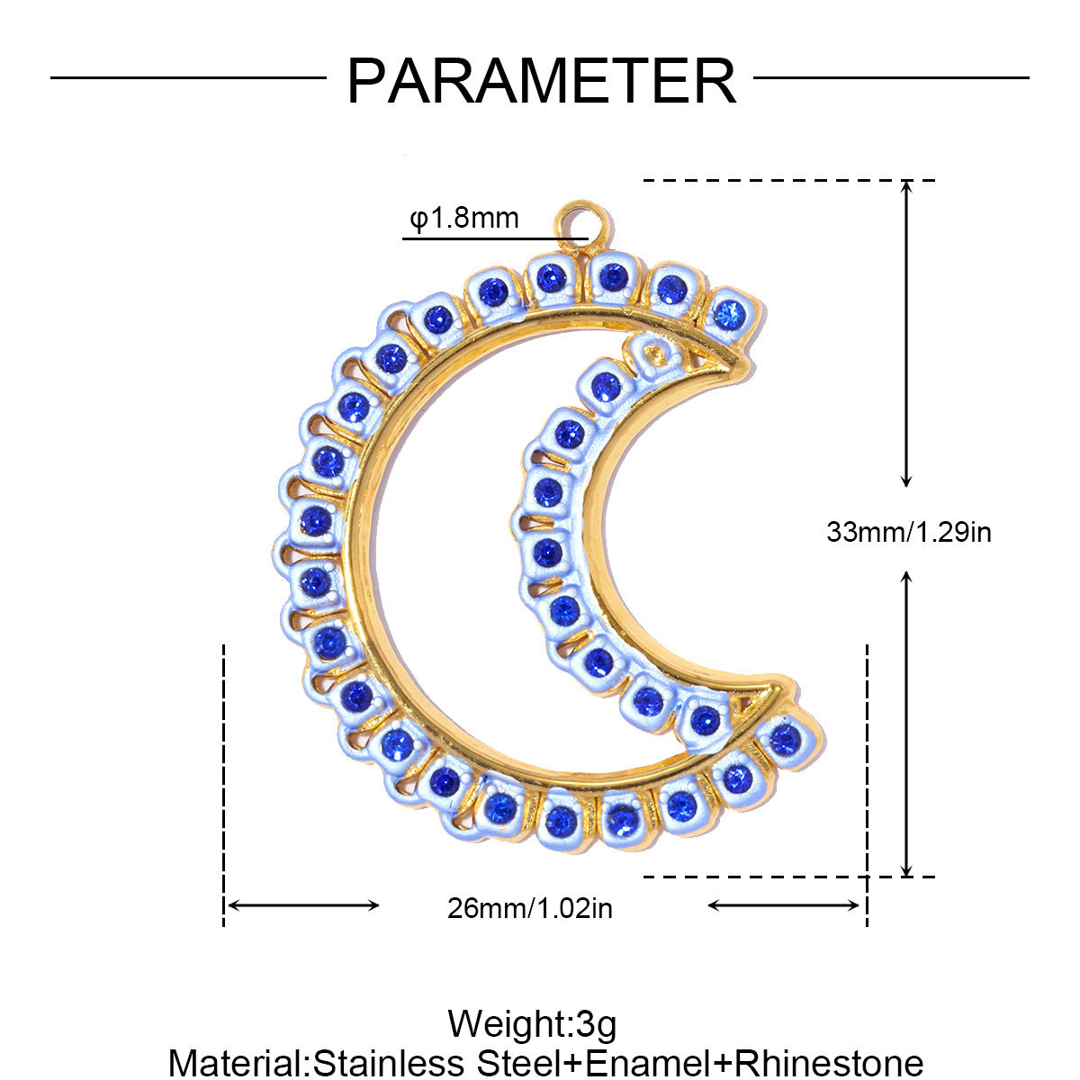 6pcs/pack Stainless Steel Rhinestone Crescent Moon DIY Earring Charm Enamel Sun Star Necklace Pendant Woman Heart Jewelry Wholesale