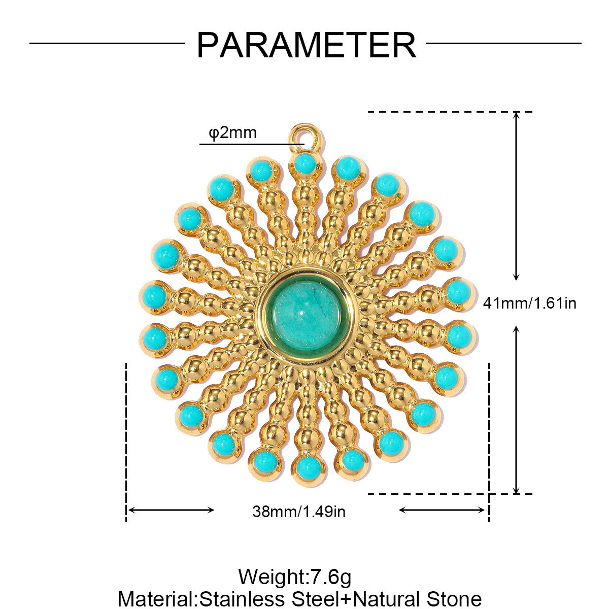 6pcs/pack Stainless Steel Enamel Evil Eye Cross DIY Earring Charms Natural Stone Sun Necklace Pendant Woman Flower Jewelry Wholesale