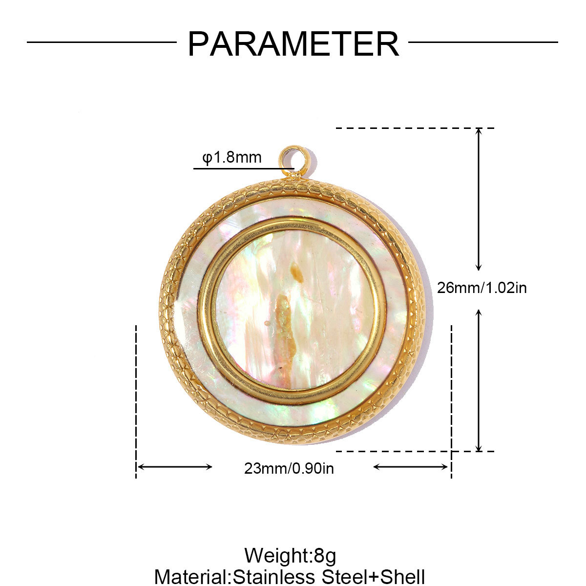 6pcs/pack Stainless Steel Zircon Small Square DIY Charms Abalone Shell Disc Necklace Pendant Woman ABS Pearl Sun Jewelry Wholesale
