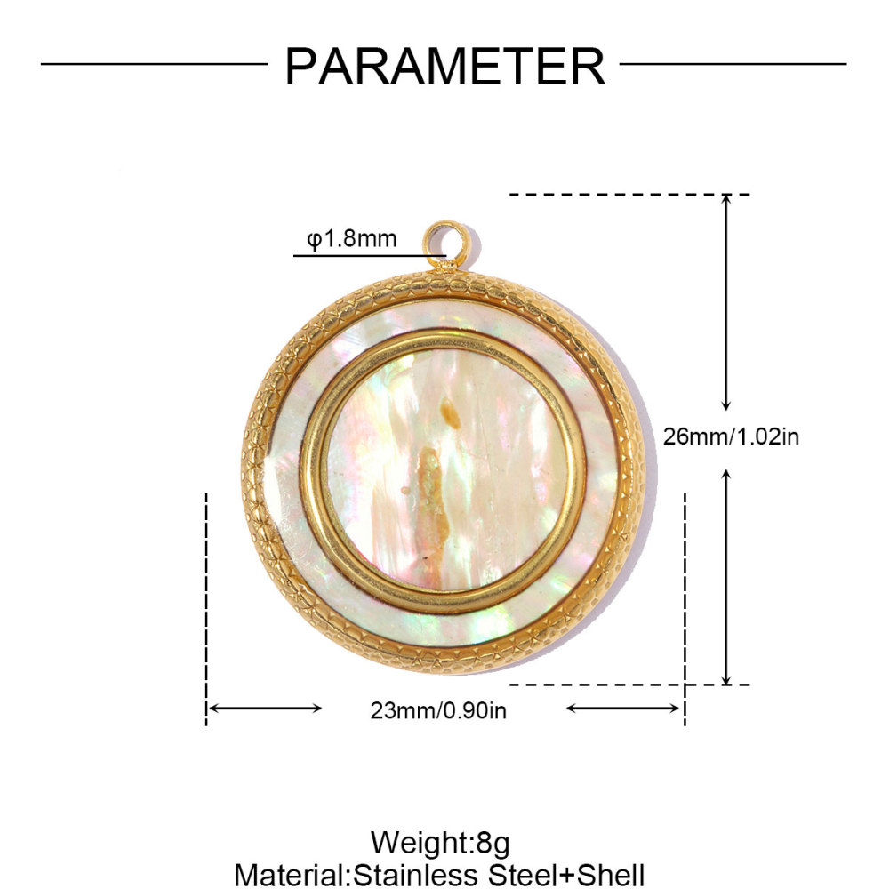 6pcs/pack Stainless Steel Zircon Small Square DIY Charms Abalone Shell Disc Necklace Pendant Woman ABS Pearl Sun Jewelry Wholesale