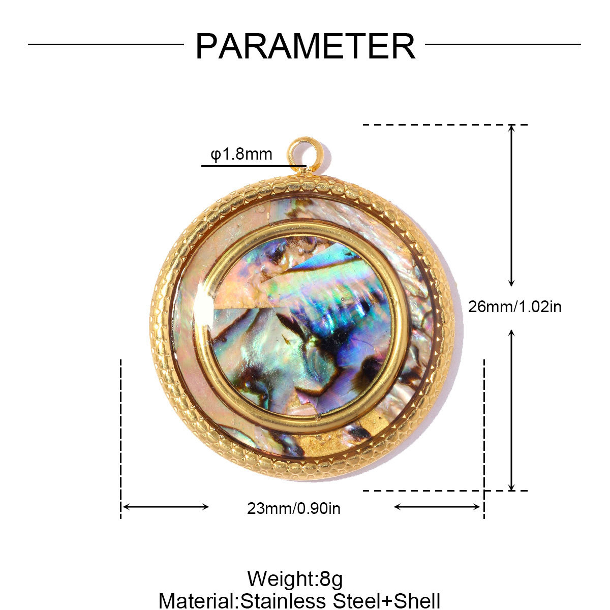 6pcs/pack Stainless Steel Zircon Small Square DIY Charms Abalone Shell Disc Necklace Pendant Woman ABS Pearl Sun Jewelry Wholesale