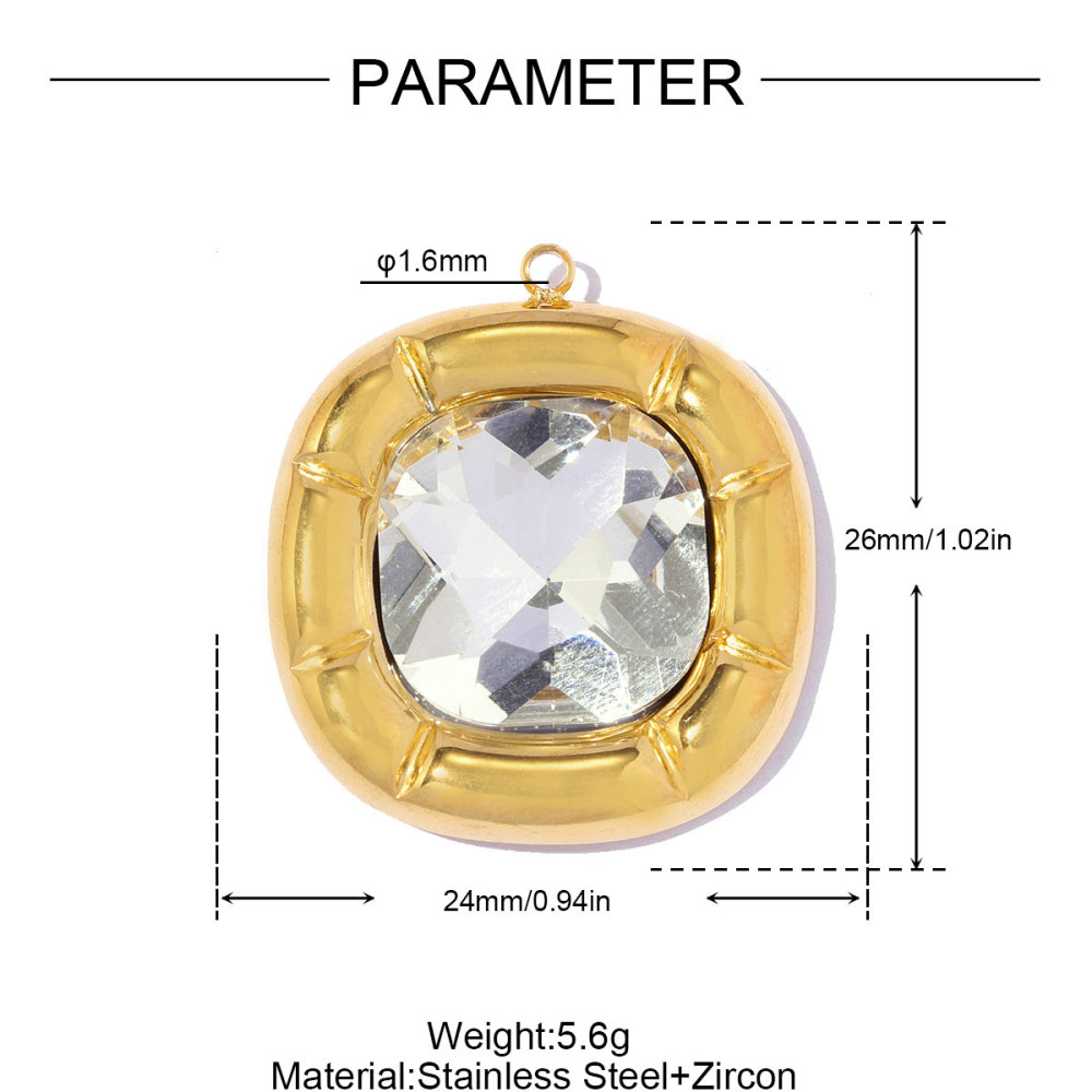 6pcs/pack Stainless Steel Zircon Small Square DIY Charms Abalone Shell Disc Necklace Pendant Woman ABS Pearl Sun Jewelry Wholesale