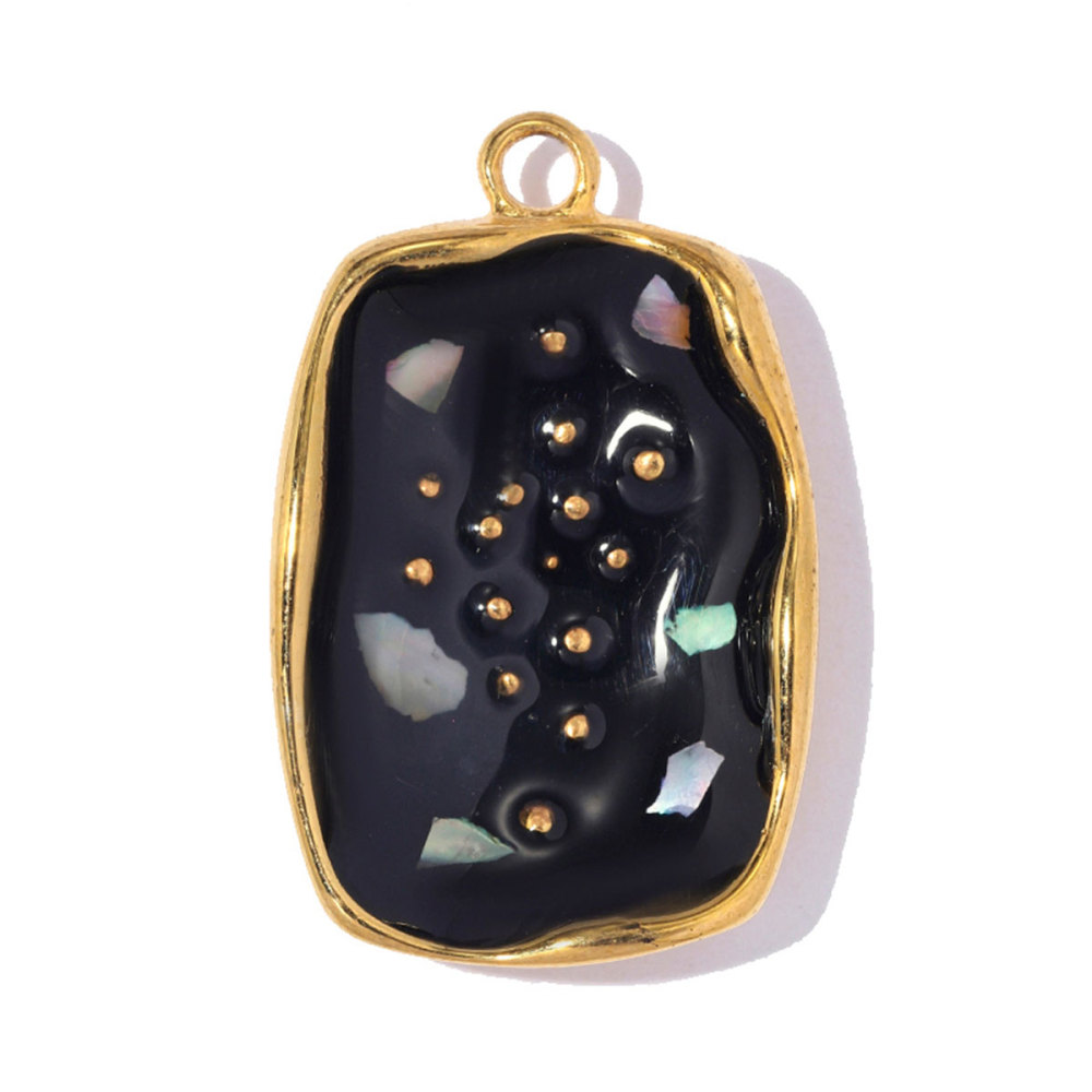 6pcs/pack Stainless Steel Zircon Small Square DIY Charms Abalone Shell Disc Necklace Pendant Woman ABS Pearl Sun Jewelry Wholesale