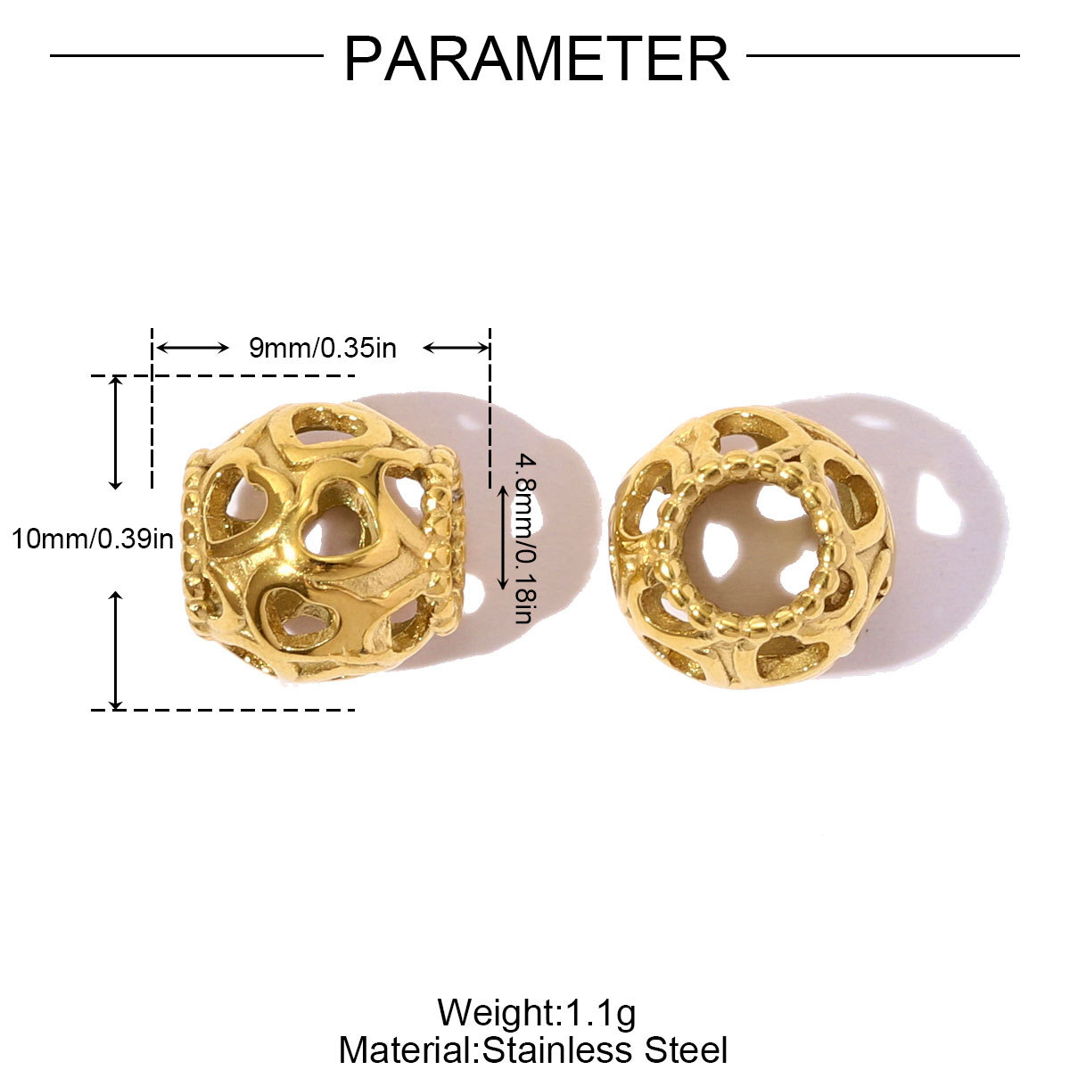 6pcs/pack Stainless Steel Hollow Flower Heart Spacer Bead Charms Buddha Head European Beads For Women DIY Bracelets Jewelry