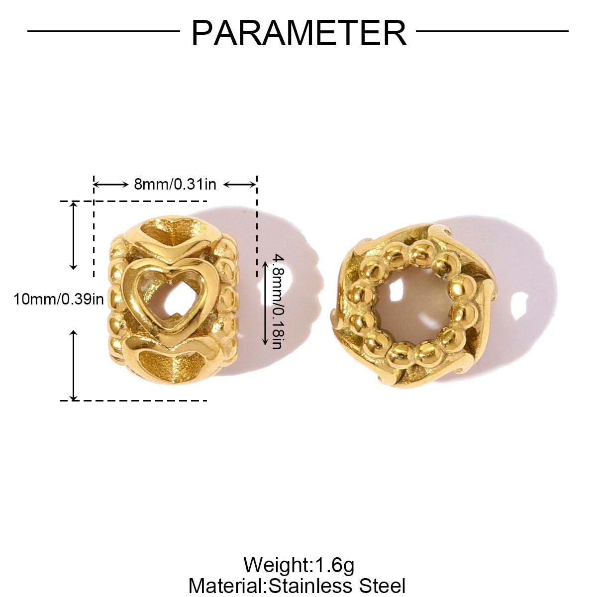 6pcs/pack Stainless Steel Hollow Flower Heart Spacer Bead Charms Buddha Head European Beads For Women DIY Bracelets Jewelry