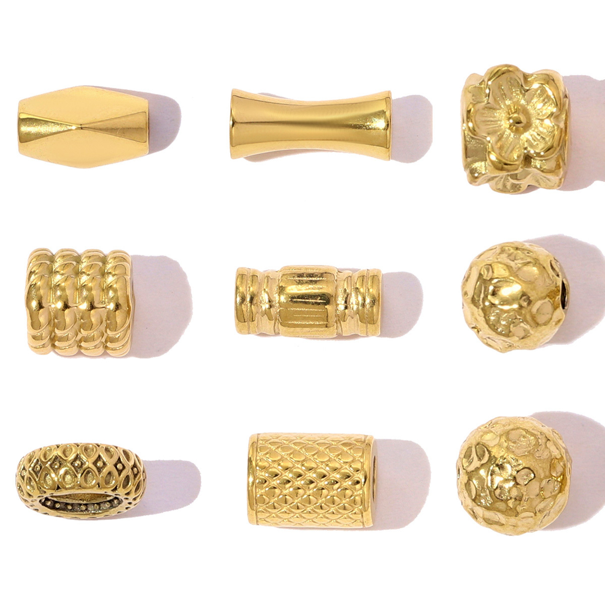 6pcs/pack Stainless Steel Round Ball Flower Spacer Bead Charms Geometric Cube European Beads For Women DIY Bracelets Jewelry