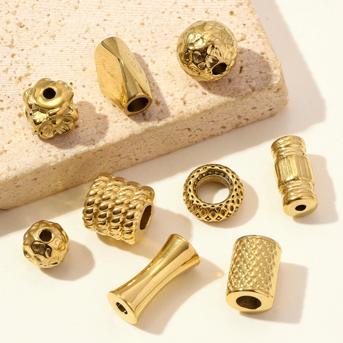 6pcs/pack Stainless Steel Round Ball Flower Spacer Bead Charms Geometric Cube European Beads For Women DIY Bracelets Jewelry