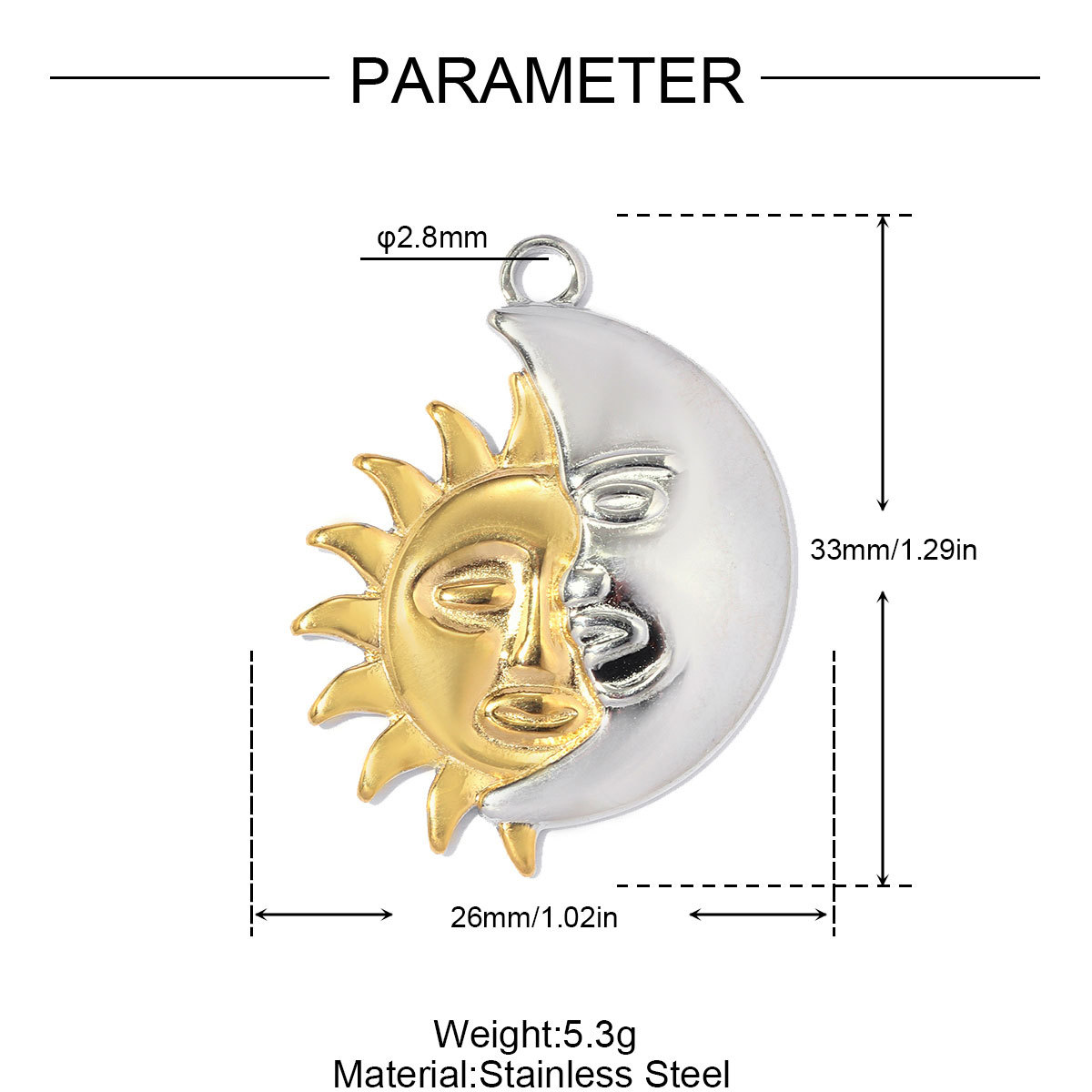 6pcs/pack Stainless Steel Two Tone Sun Moon DIY Charms Ladybug Heart Flower Necklace Pendant Woman Waterdrop Jewelry Wholesale