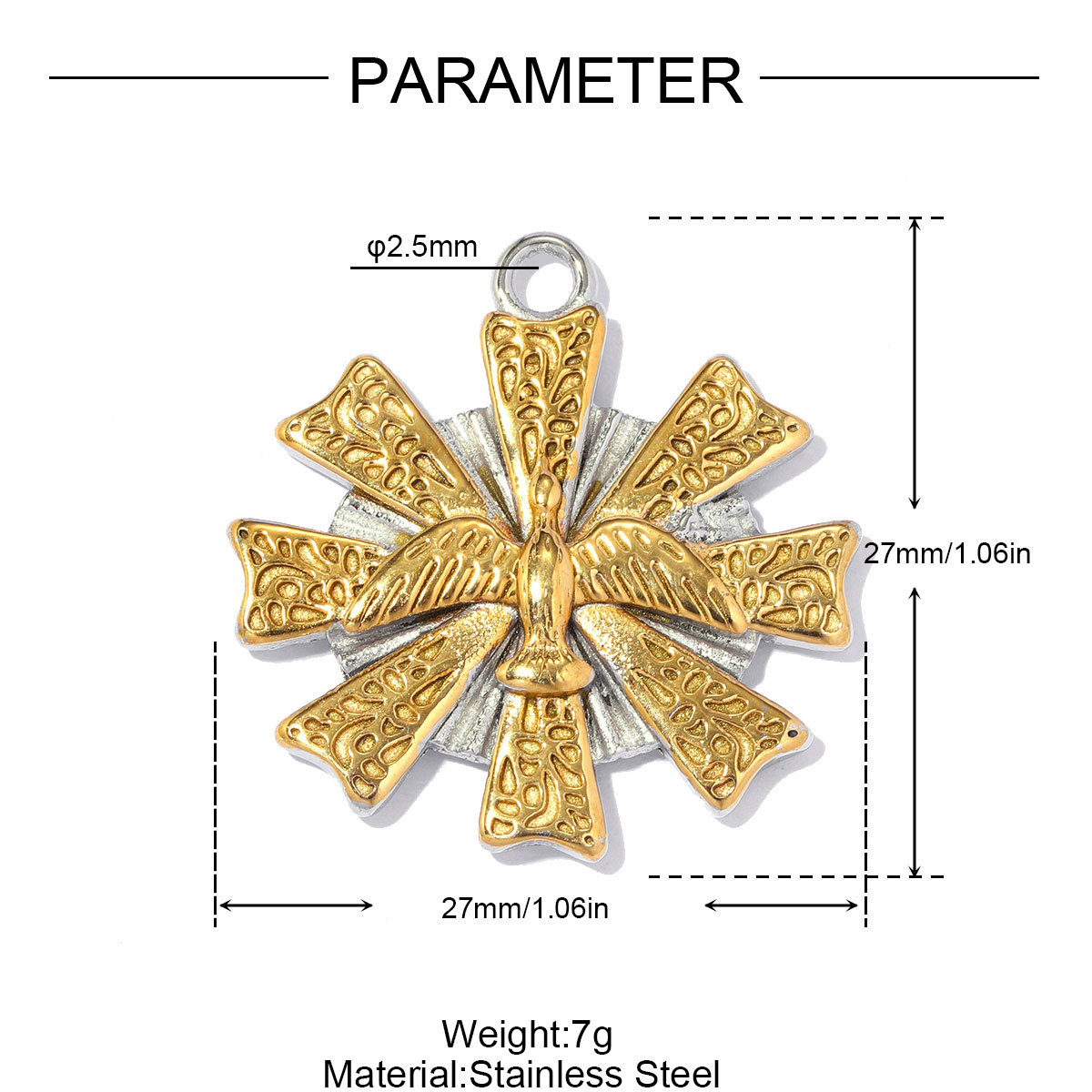 6pcs/pack Stainless Steel Two Tone Sun Moon DIY Charms Ladybug Heart Flower Necklace Pendant Woman Waterdrop Jewelry Wholesale