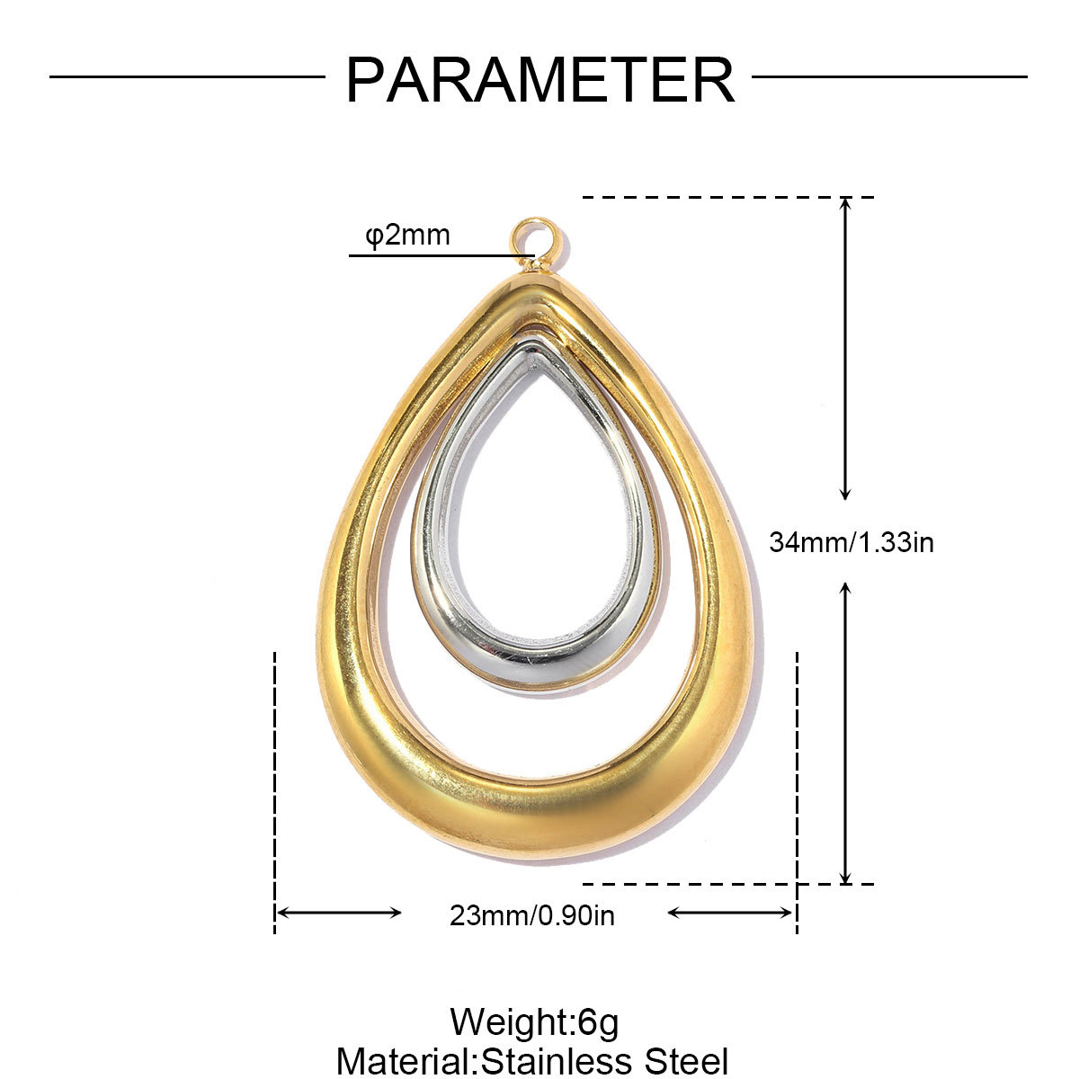 6pcs/pack Stainless Steel Two Tone Sun Moon DIY Charms Ladybug Heart Flower Necklace Pendant Woman Waterdrop Jewelry Wholesale
