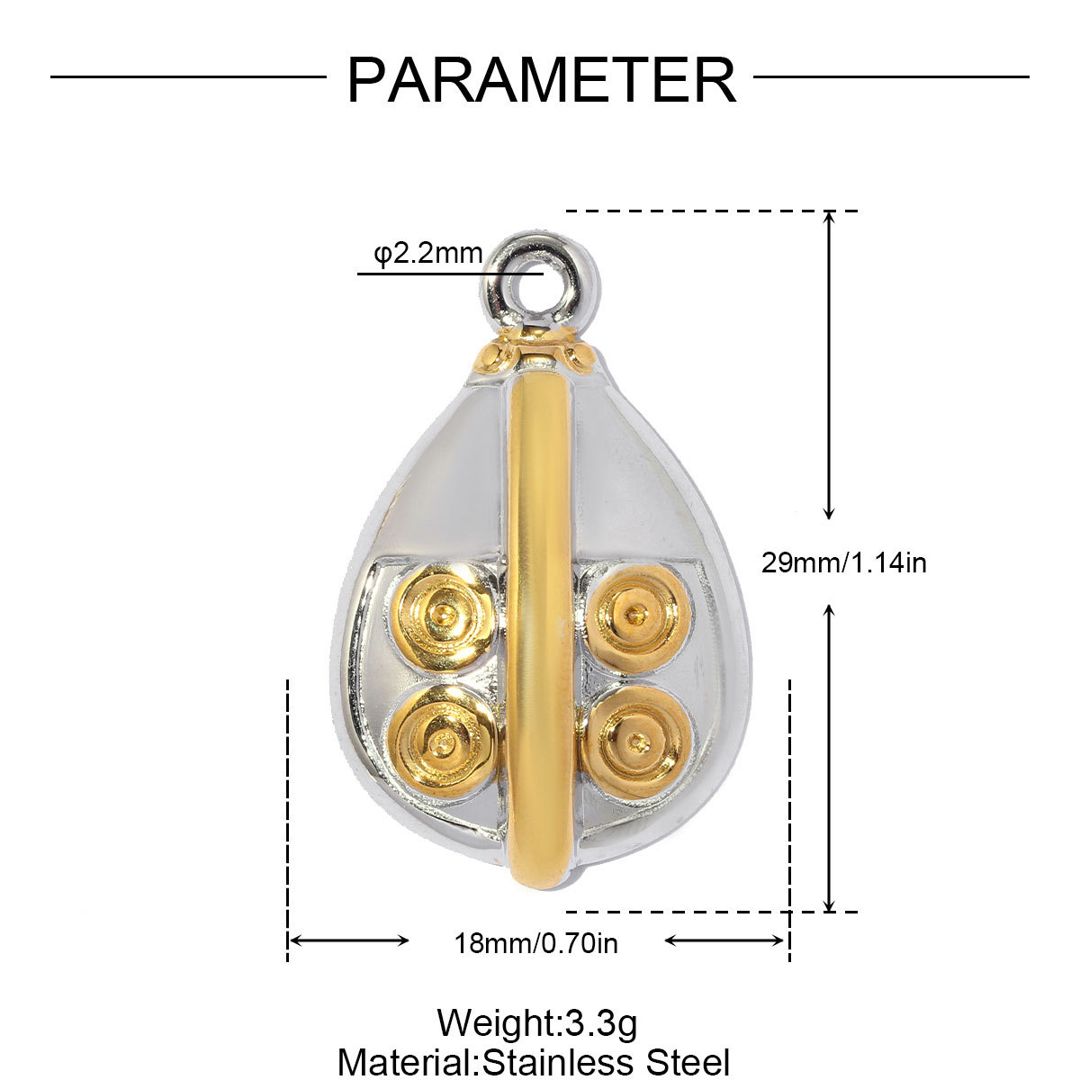 6pcs/pack Stainless Steel Two Tone Sun Moon DIY Charms Ladybug Heart Flower Necklace Pendant Woman Waterdrop Jewelry Wholesale