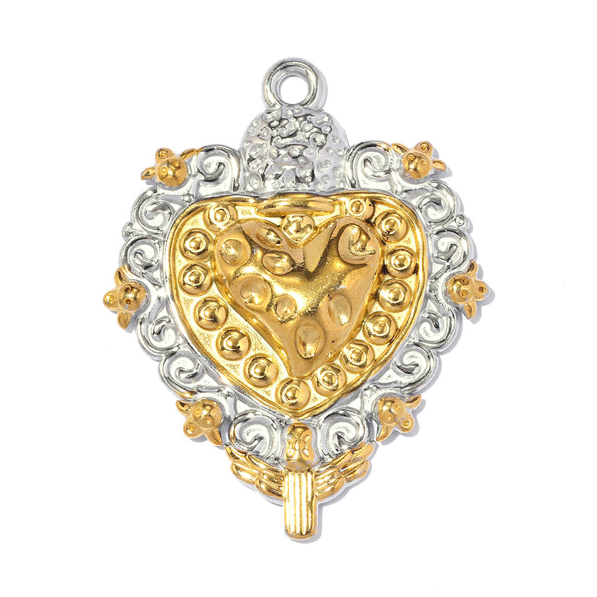 6pcs/pack Stainless Steel Two Tone Sun Moon DIY Charms Ladybug Heart Flower Necklace Pendant Woman Waterdrop Jewelry Wholesale