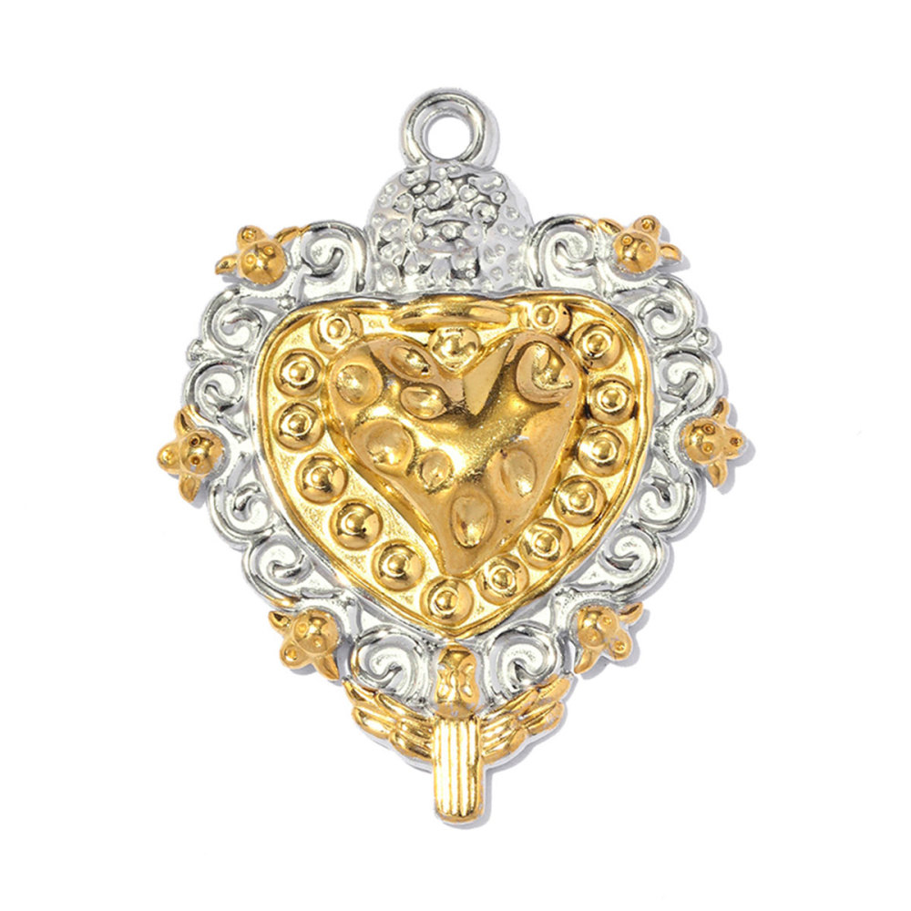 6pcs/pack Stainless Steel Two Tone Sun Moon DIY Charms Ladybug Heart Flower Necklace Pendant Woman Waterdrop Jewelry Wholesale