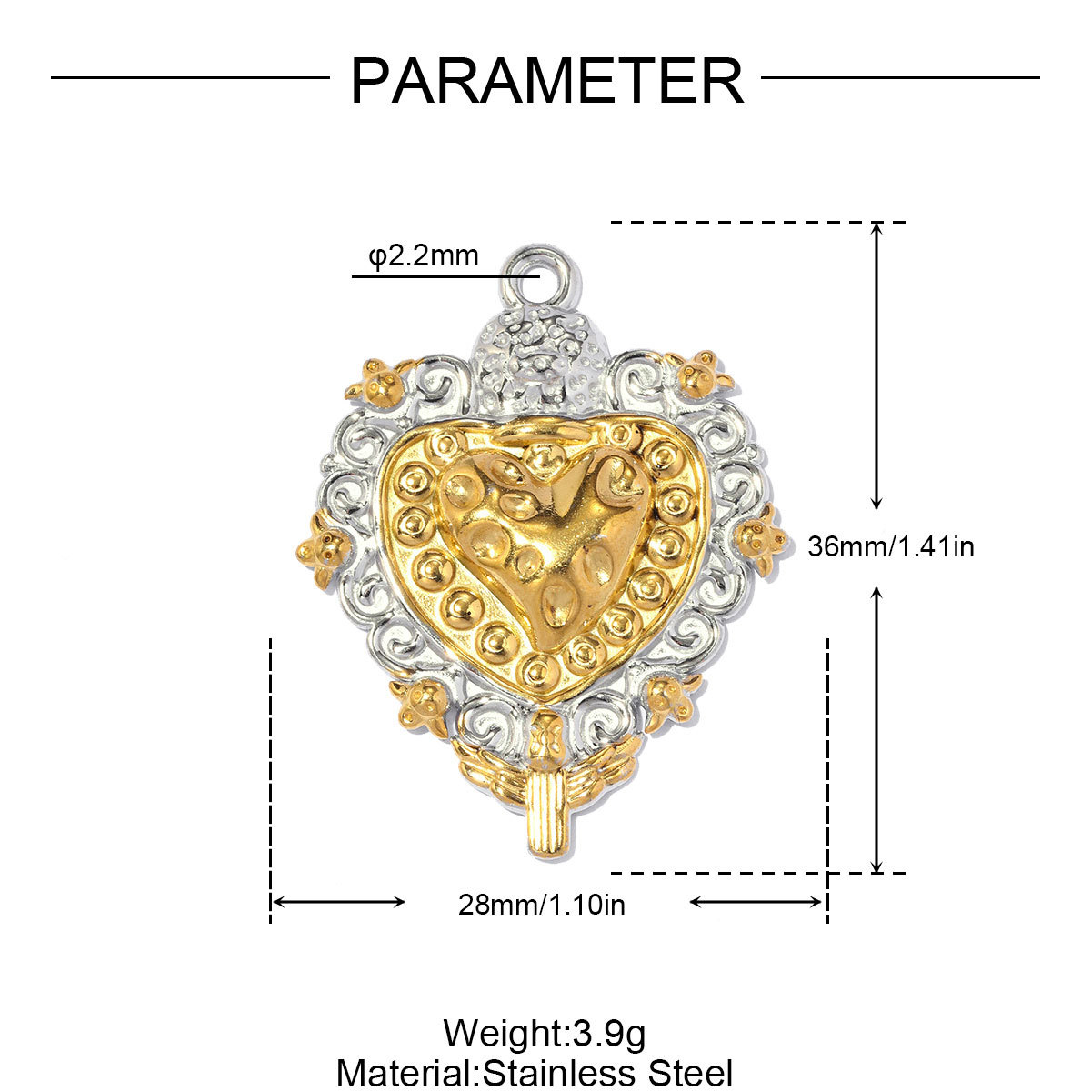 6pcs/pack Stainless Steel Two Tone Sun Moon DIY Charms Ladybug Heart Flower Necklace Pendant Woman Waterdrop Jewelry Wholesale