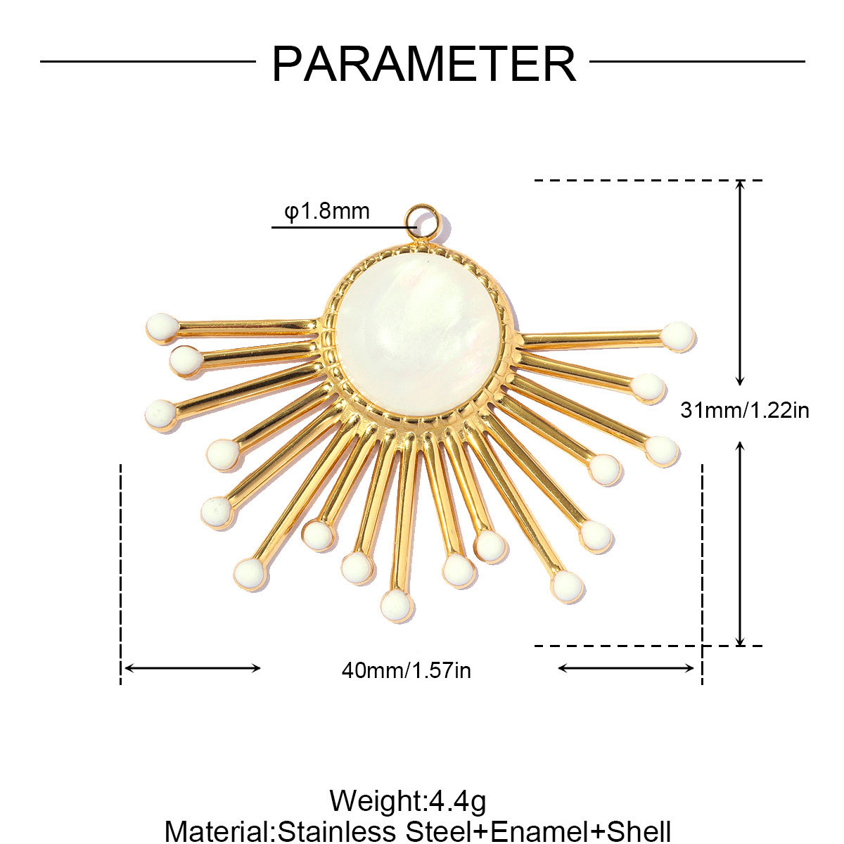 6pcs/pack Stainless Steel Natural Stone Sunburst DIY Earring Charm Star Evil Eye Necklace Pendant Woman Abalone Shell Heart Jewelry