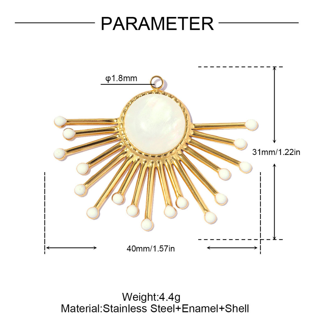 6pcs/pack Stainless Steel Natural Stone Sunburst DIY Earring Charm Star Evil Eye Necklace Pendant Woman Abalone Shell Heart Jewelry