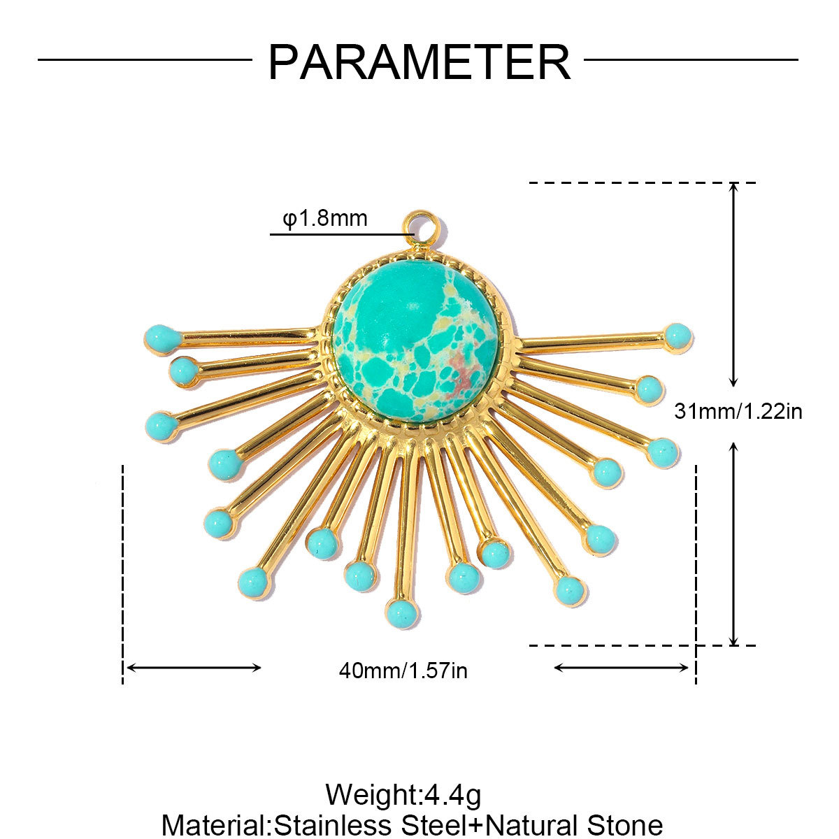 6pcs/pack Stainless Steel Natural Stone Sunburst DIY Earring Charm Star Evil Eye Necklace Pendant Woman Abalone Shell Heart Jewelry