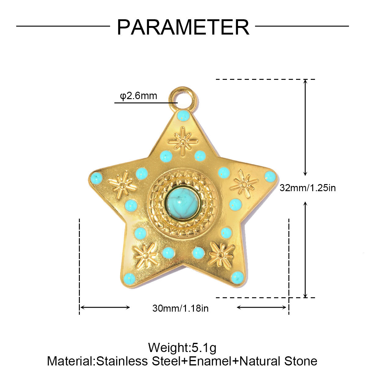 6pcs/pack Stainless Steel Natural Stone Sunburst DIY Earring Charm Star Evil Eye Necklace Pendant Woman Abalone Shell Heart Jewelry