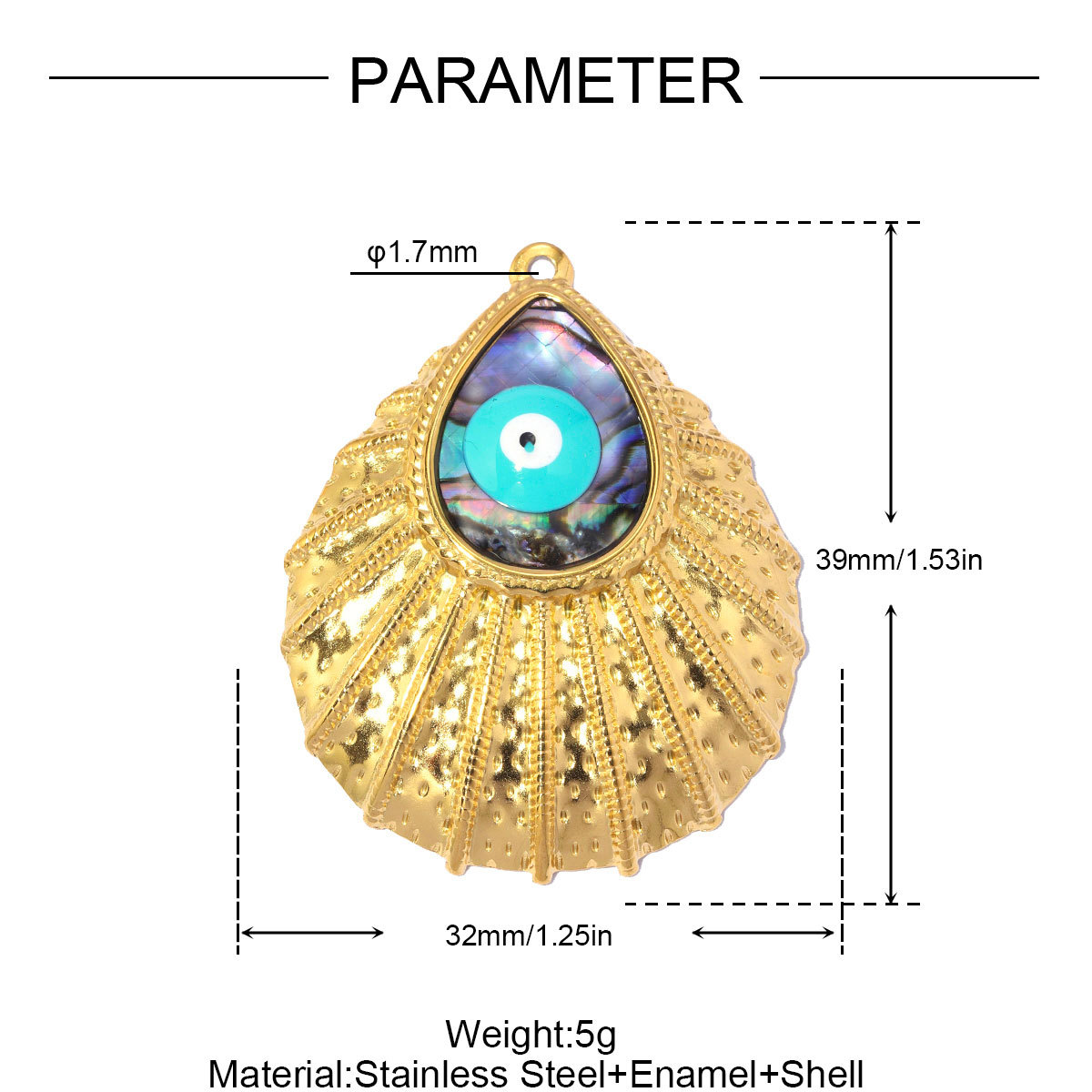6pcs/pack Stainless Steel Natural Stone Sunburst DIY Earring Charm Star Evil Eye Necklace Pendant Woman Abalone Shell Heart Jewelry