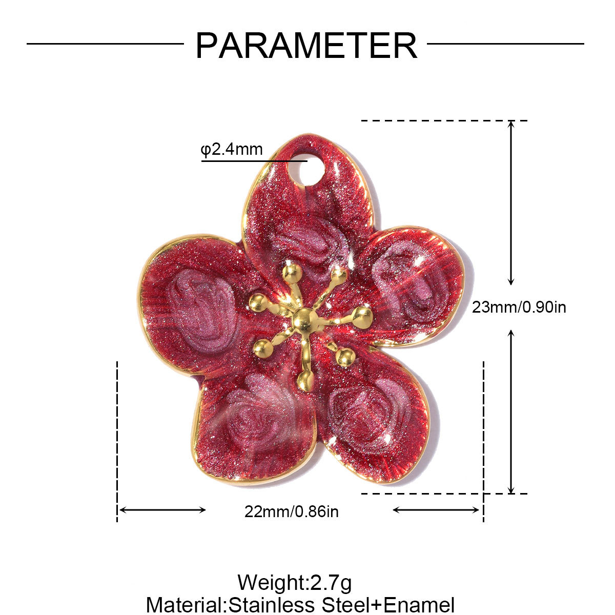 6pcs/pack Stainless Steel Rhinestone Flower Clover DIY Charms Enamel Poker Heart Necklace Pendant Butterfly Shoe Accessory Wholesale
