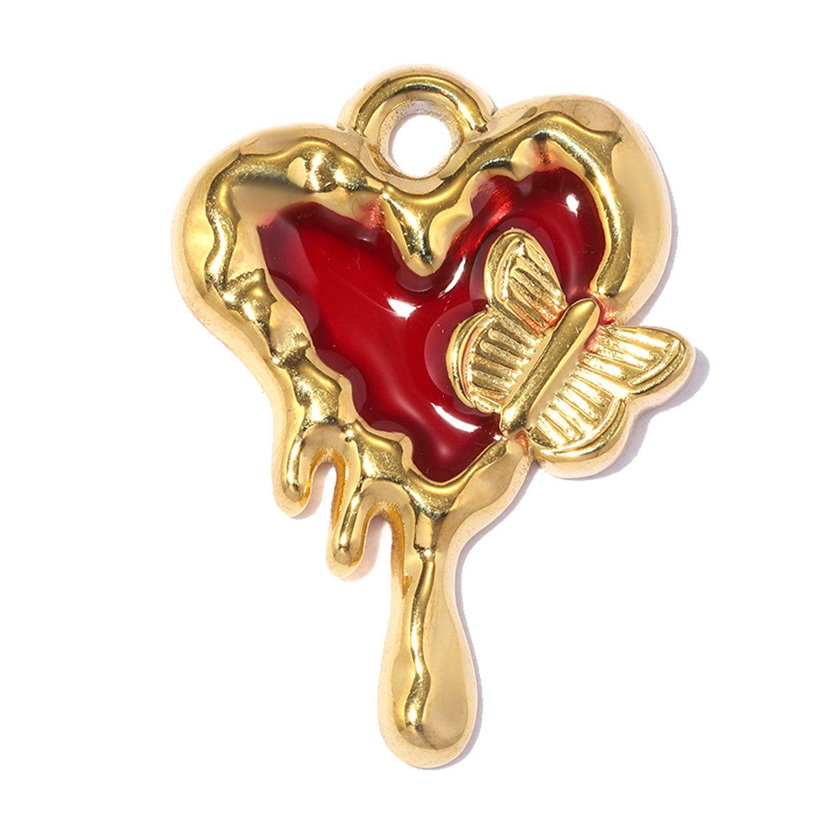 6pcs/pack Stainless Steel Rhinestone Flower Clover DIY Charms Enamel Poker Heart Necklace Pendant Butterfly Shoe Accessory Wholesale