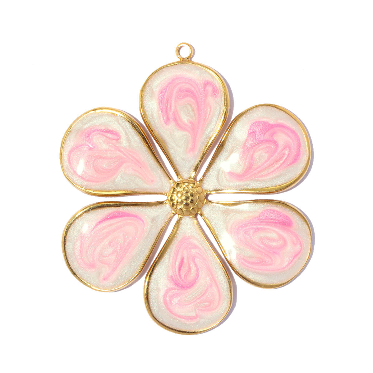 6pcs/pack Stainless Steel Enamel Daisy Clover DIY Earring Charms ABS Pearl Big Flower Necklace Pendants Round Circle Jewelry Wholesale