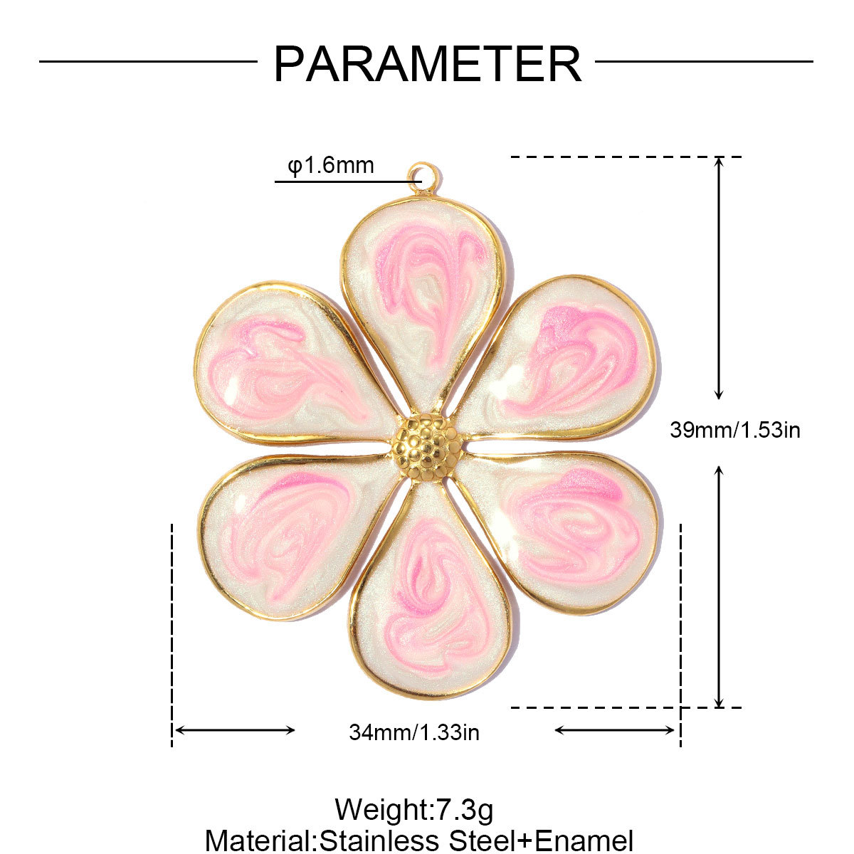 6pcs/pack Stainless Steel Enamel Daisy Clover DIY Earring Charms ABS Pearl Big Flower Necklace Pendants Round Circle Jewelry Wholesale