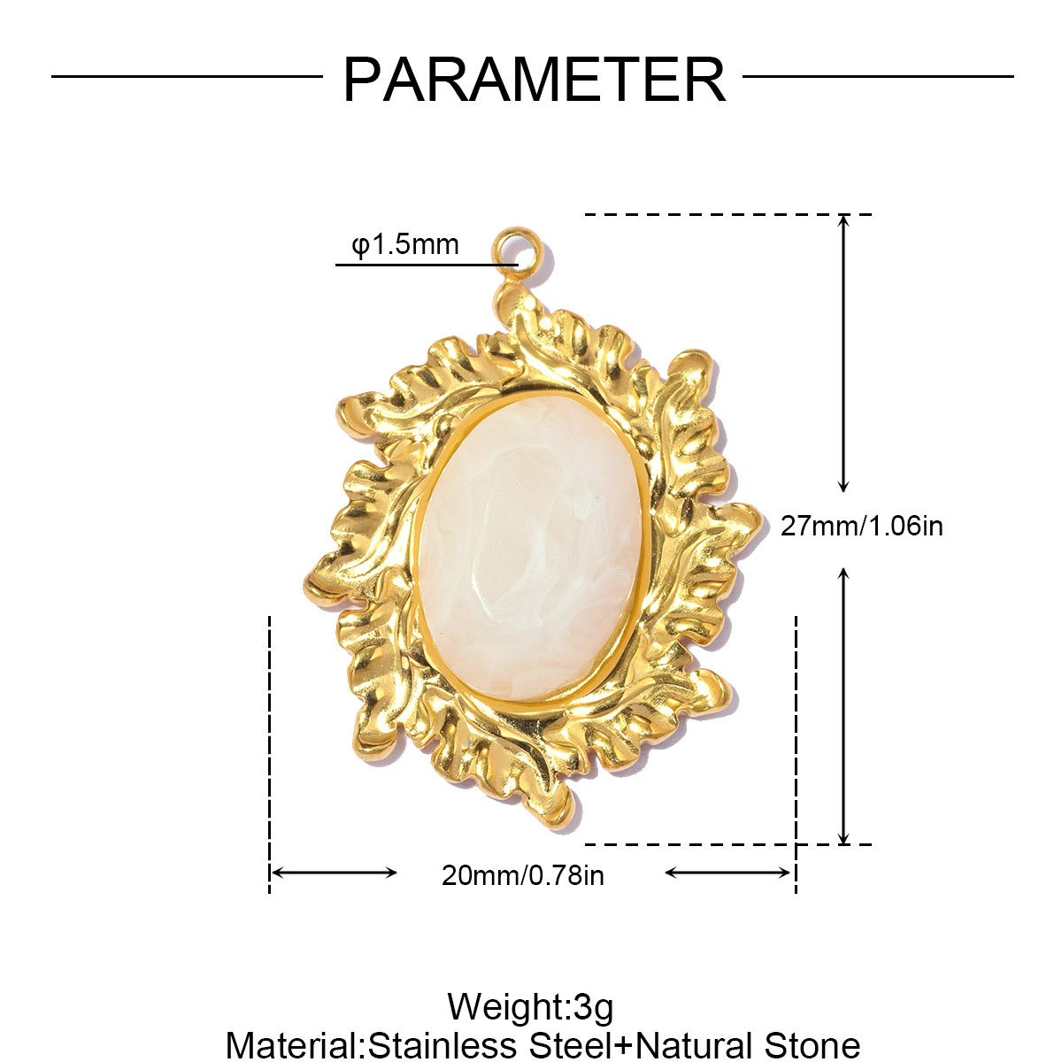 6pcs/pack Stainless Steel Natural Stone Oval DIY Charms Enamel Love Heart Necklace Pendants Five-Petaled Flower Jewelry Wholesale