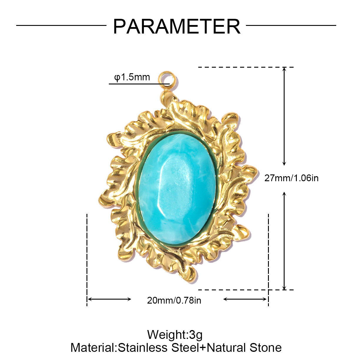 6pcs/pack Stainless Steel Natural Stone Oval DIY Charms Enamel Love Heart Necklace Pendants Five-Petaled Flower Jewelry Wholesale