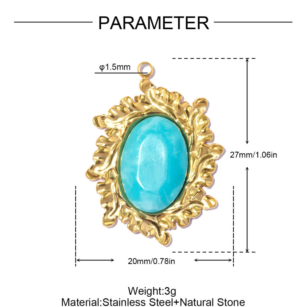 6pcs/pack Stainless Steel Natural Stone Oval DIY Charms Enamel Love Heart Necklace Pendants Five-Petaled Flower Jewelry Wholesale