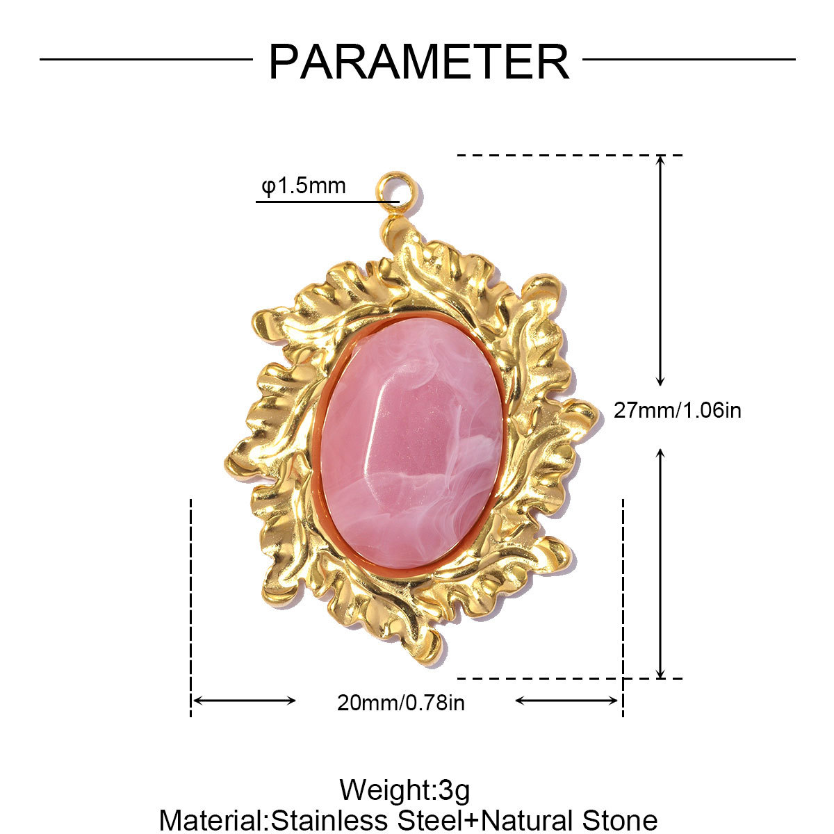 6pcs/pack Stainless Steel Natural Stone Oval DIY Charms Enamel Love Heart Necklace Pendants Five-Petaled Flower Jewelry Wholesale