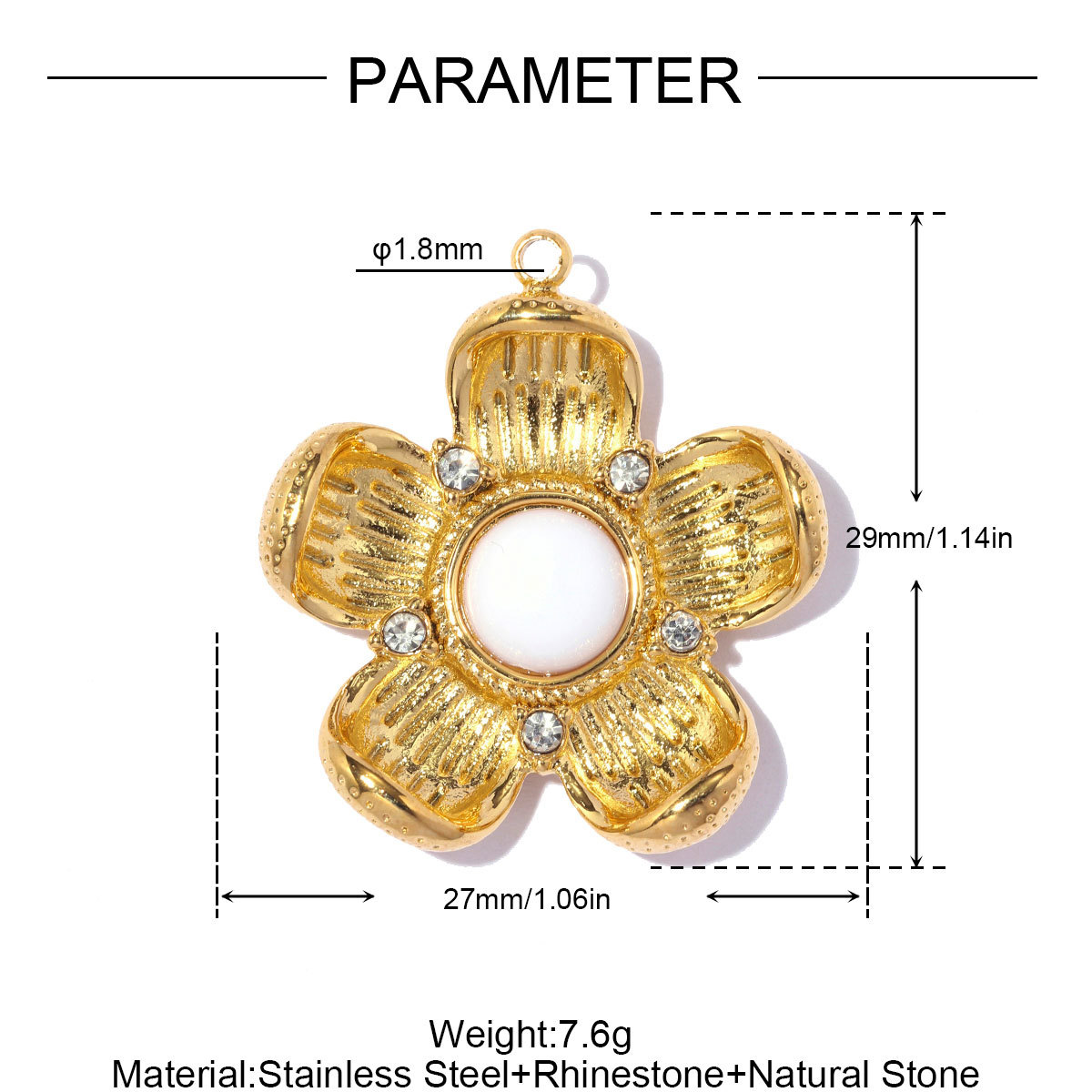 6pcs/pack Stainless Steel Natural Stone Oval DIY Charms Enamel Love Heart Necklace Pendants Five-Petaled Flower Jewelry Wholesale