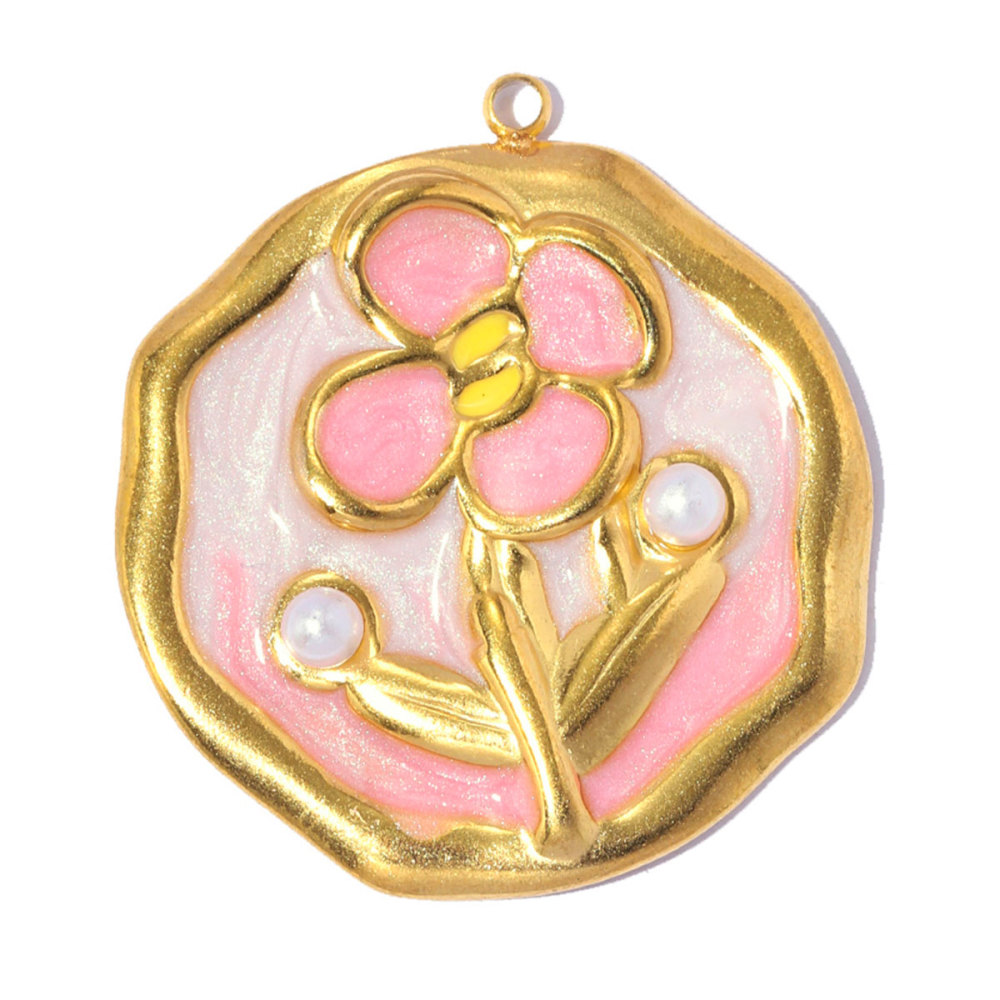 6pcs/pack French Stainless Steel Enamel Glitter Flower DIY Charms Butterfly Rose Necklace Pendants Love Heart Ring Jewelry Wholesale