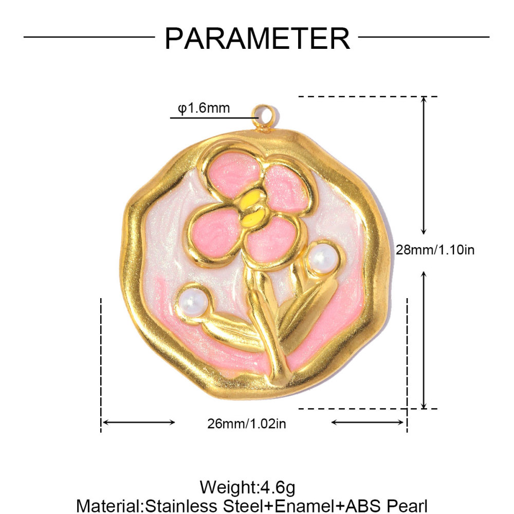 6pcs/pack French Stainless Steel Enamel Glitter Flower DIY Charms Butterfly Rose Necklace Pendants Love Heart Ring Jewelry Wholesale