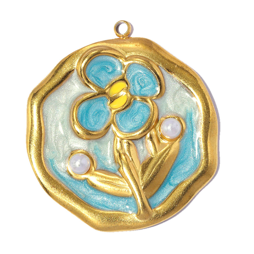 6pcs/pack French Stainless Steel Enamel Glitter Flower DIY Charms Butterfly Rose Necklace Pendants Love Heart Ring Jewelry Wholesale