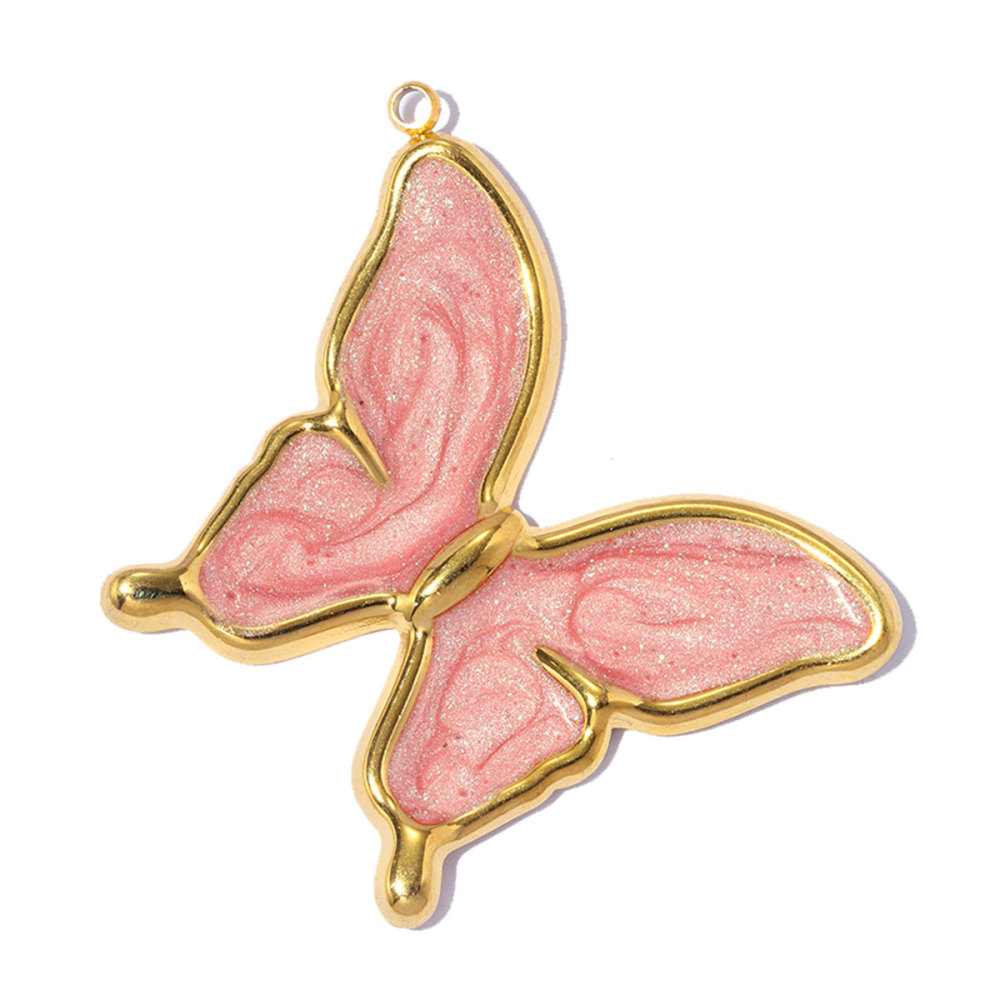 6pcs/pack French Stainless Steel Enamel Glitter Flower DIY Charms Butterfly Rose Necklace Pendants Love Heart Ring Jewelry Wholesale