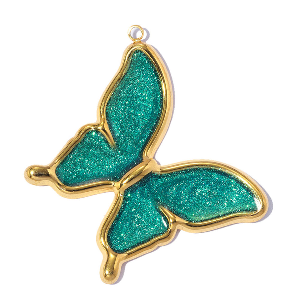 6pcs/pack French Stainless Steel Enamel Glitter Flower DIY Charms Butterfly Rose Necklace Pendants Love Heart Ring Jewelry Wholesale