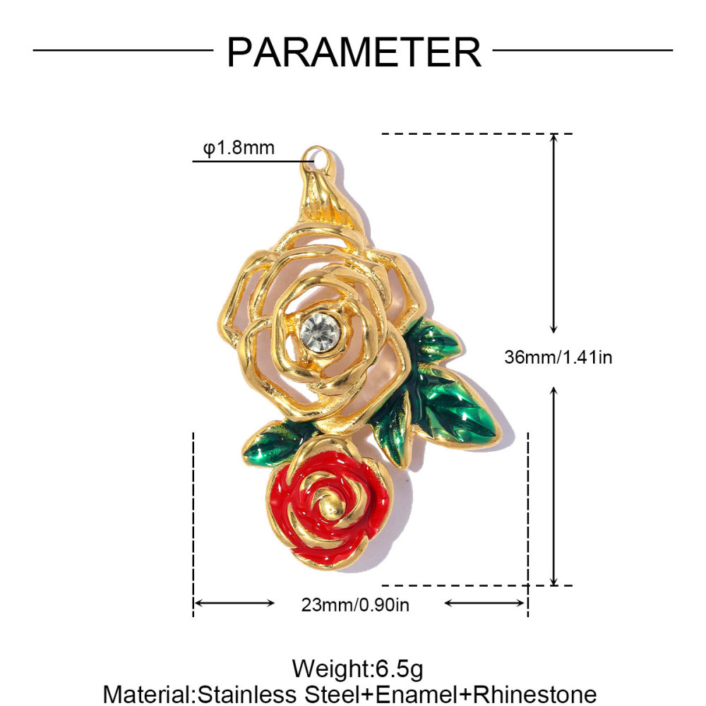 6pcs/pack French Stainless Steel Enamel Glitter Flower DIY Charms Butterfly Rose Necklace Pendants Love Heart Ring Jewelry Wholesale