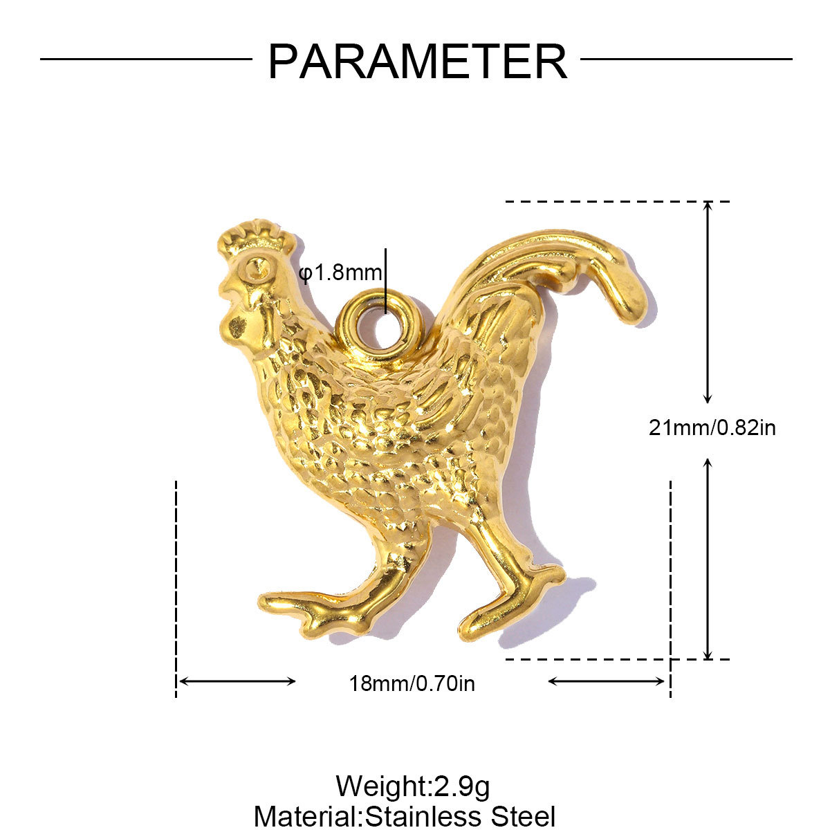 6pcs/pack Stainless Steel Rocking Horse Rabbit DIY Charms Rhinestone Bee Rooster Necklace Pendants Woman Heart Jewelry Wholesale
