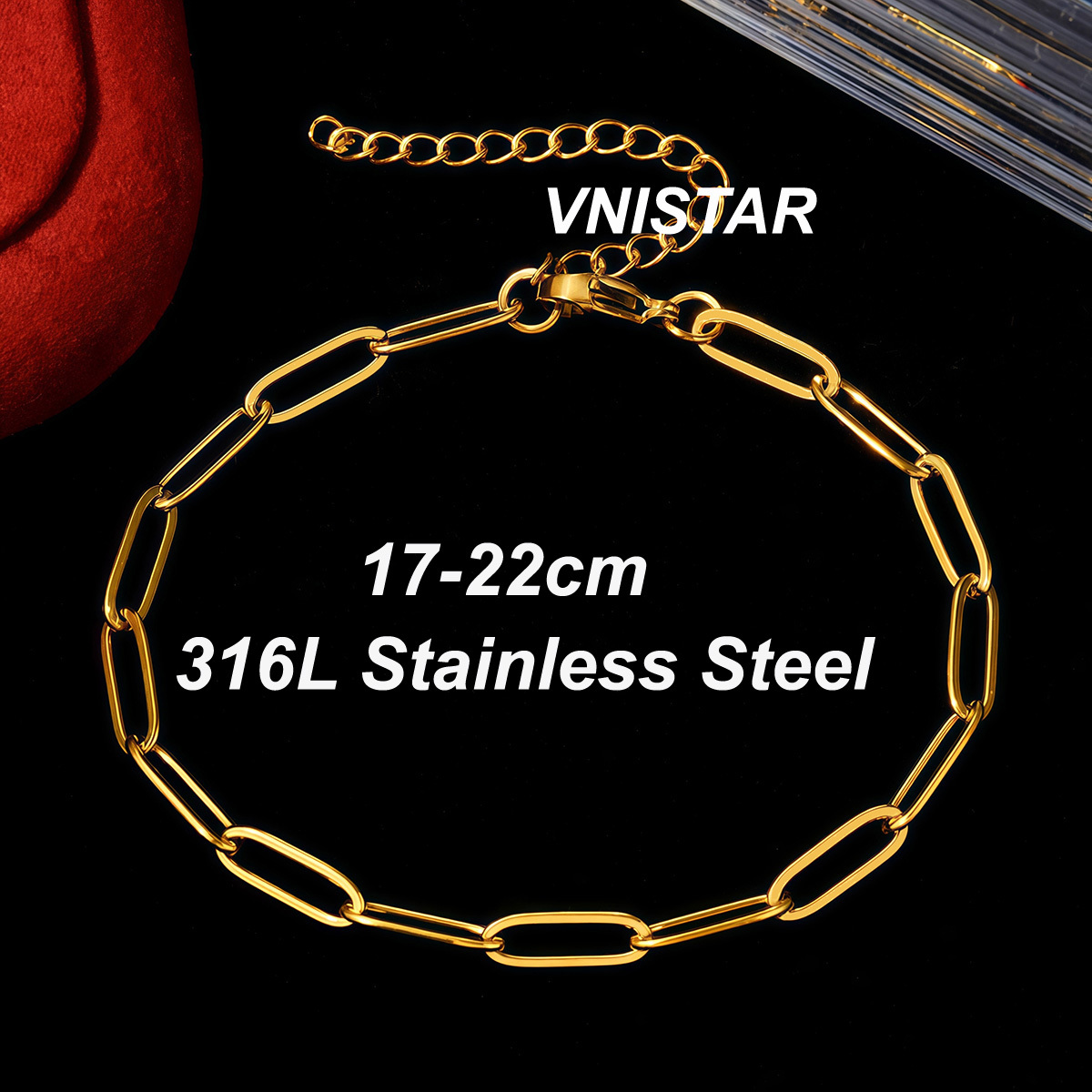 12pcs/pack 17-22cm 18k Gold Plated Stainless Steel Paperclip Cross Link Chain Bracelet Women Handmade DIY Charm Jewelry Making